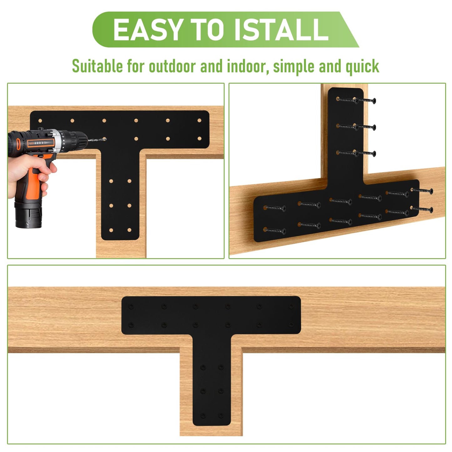 T Post Bracket 4PCS, T Flat Mending Plate for Wood 4x4,6x6 Lumber, Black Powder Coated Heavy Duty Pergola Brackets,T Beam Bracket, T Truss Bracket,T Shape Post to Beam Connectors………