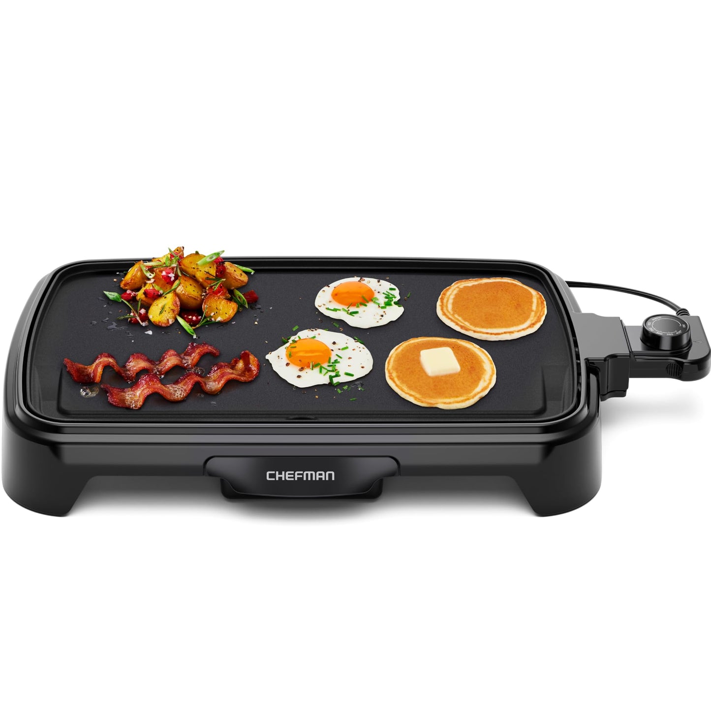 Chefman Electric Griddle with Removable Temperature Control, Immersible Flat Top Grill, Burger, Eggs, Pancake Griddle, Nonstick Easy Clean Cooking Surface, Slide Out Drip Tray, 25 x 40 CM