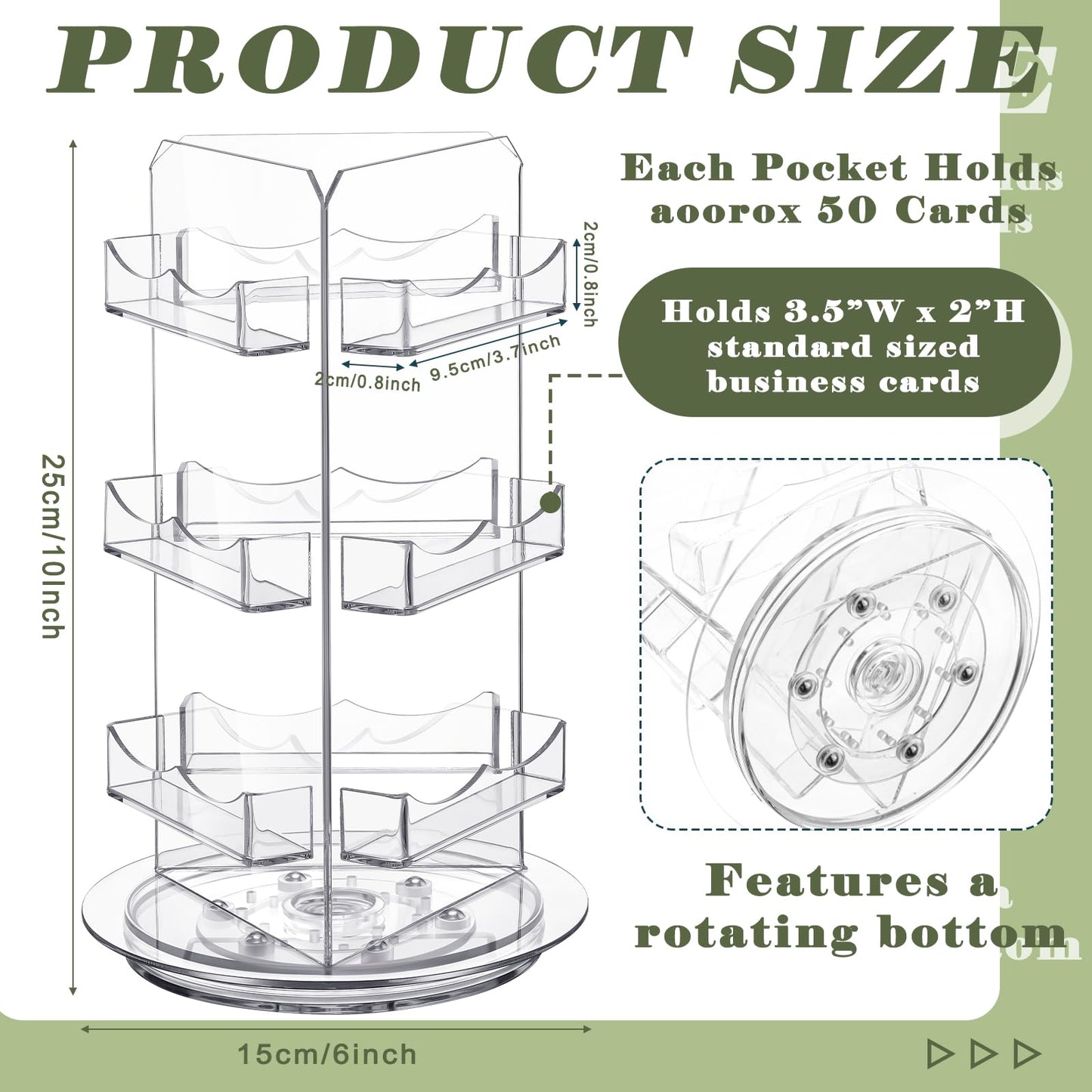 Spiareal Spinning Clear Business Card Holder 3.5" x 2" Acrylic Sticker Display Stand Appointment Cards Rotating Stand 3 Tier Brochure Display Holder for Tabletop Office Home Desk(5.9 x 9.8 Inch)