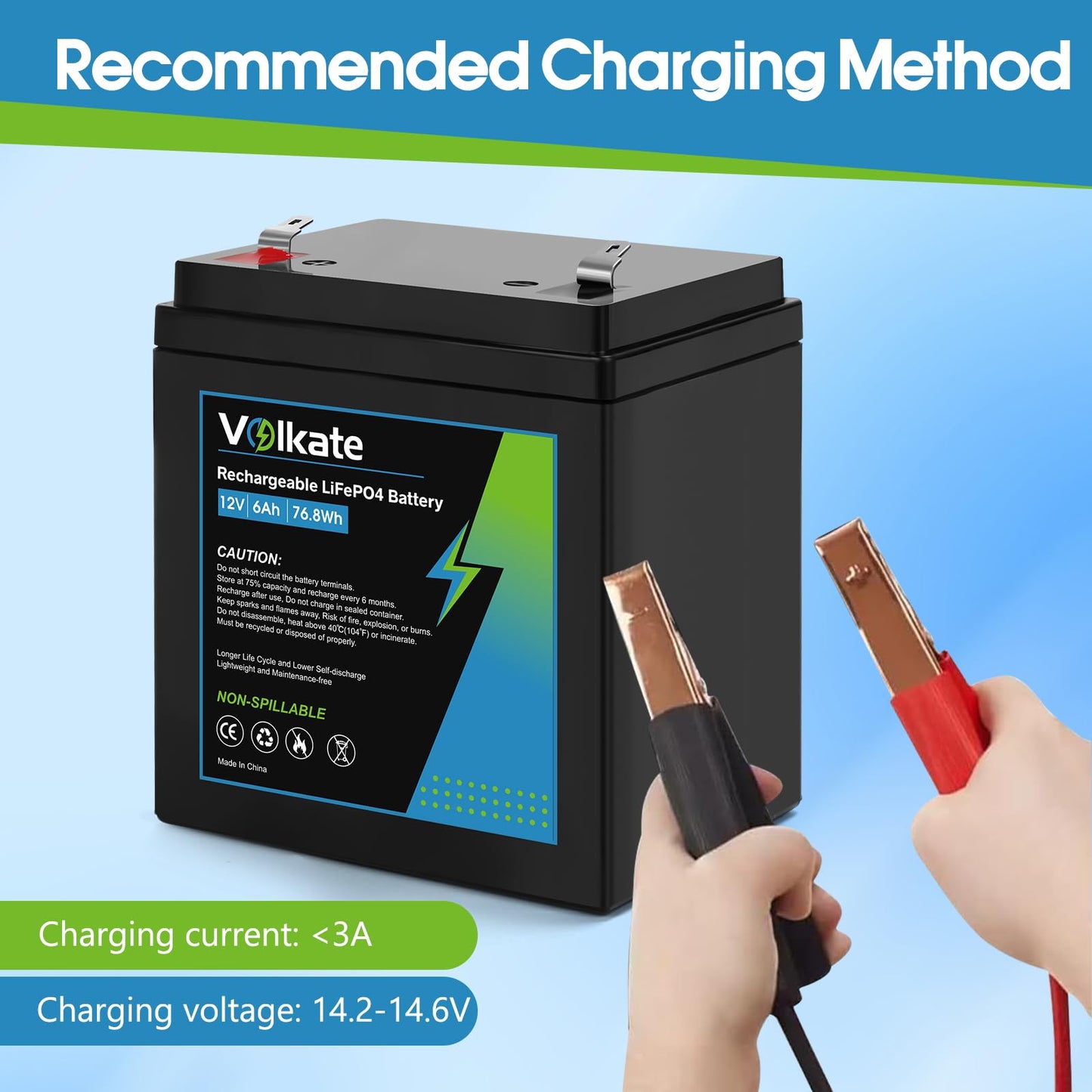 12V 6Ah Rechargeable Battery, 12 Volt Deep Cycle LiFePO4 Lithium Battery 1 Pack, for Liftmaster 485lm or Chamberlain 41A6357-1 4228 or Craftsman 41A822 Garage Door Opener, Alarm System (F1 Terminals)