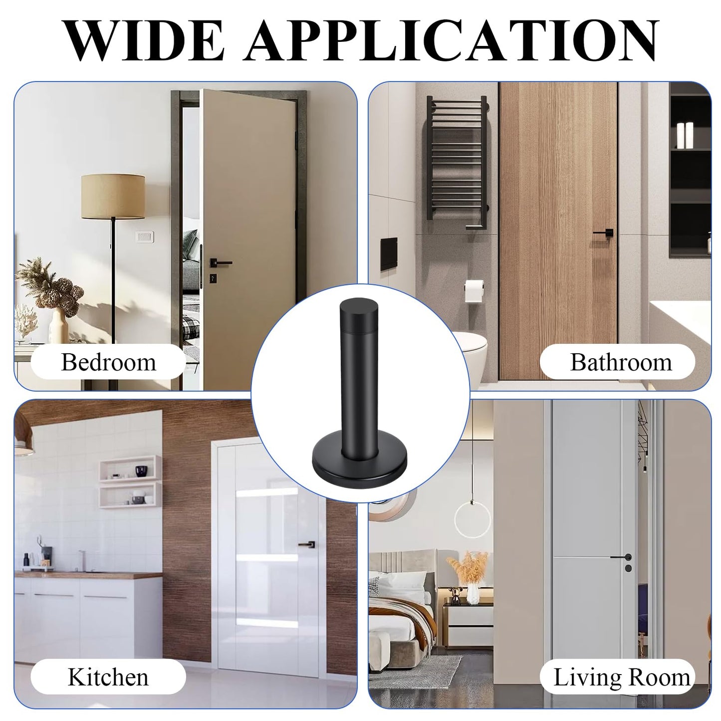 Supkiir 10Pcs Door Stop, 3.5 Inch Heavy Duty 304 Stainless Steel Door Stopper with Rubber Tips Bumper, Wall Mounted Door Holder Protection Sound Dampening, Matte Black