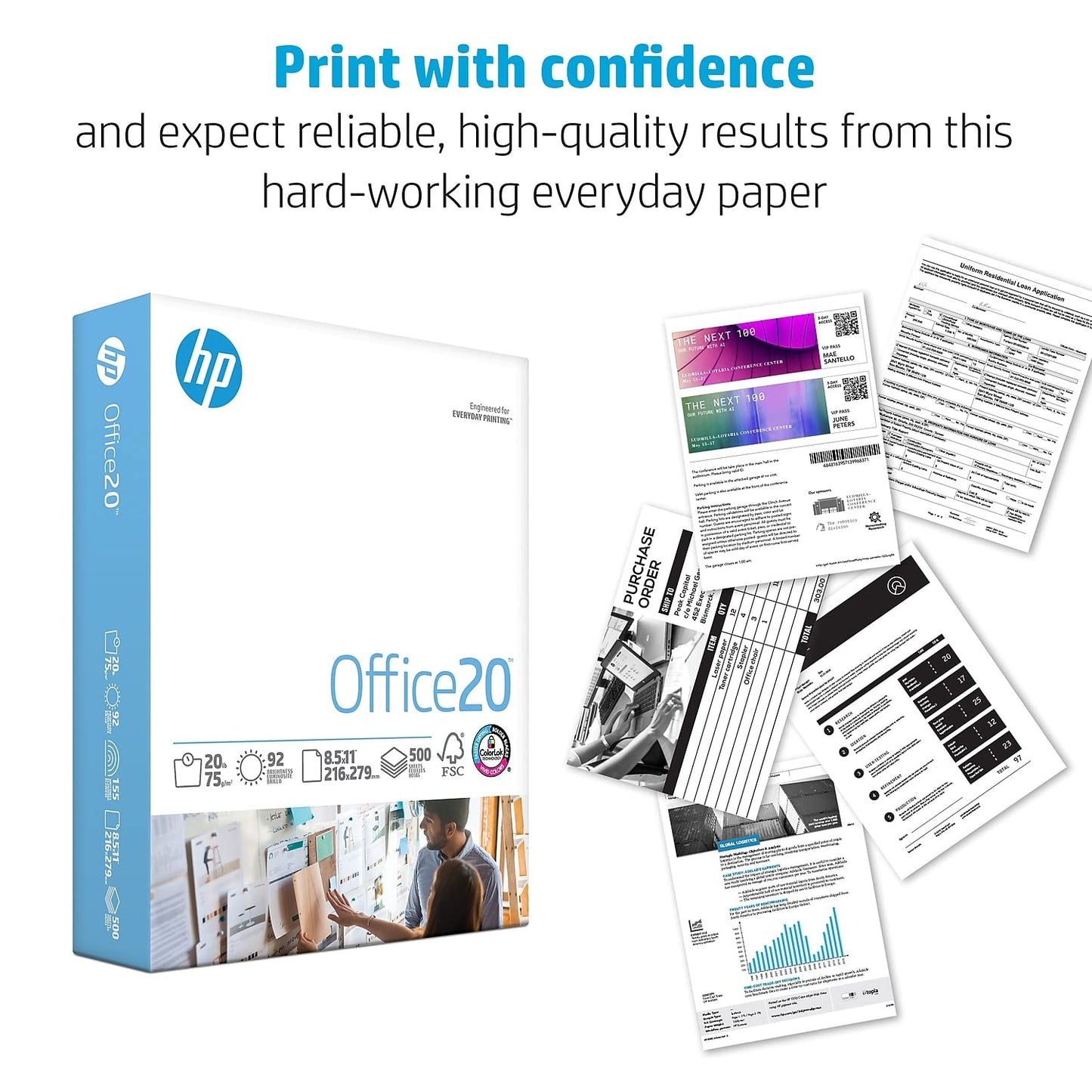 HP Printer Paper 11 x 17 paper Office 20 lb 1 Ream 500 Sheets 92 Bright Made in USA FSC Certified Copy Paper HP Compatible 172000R