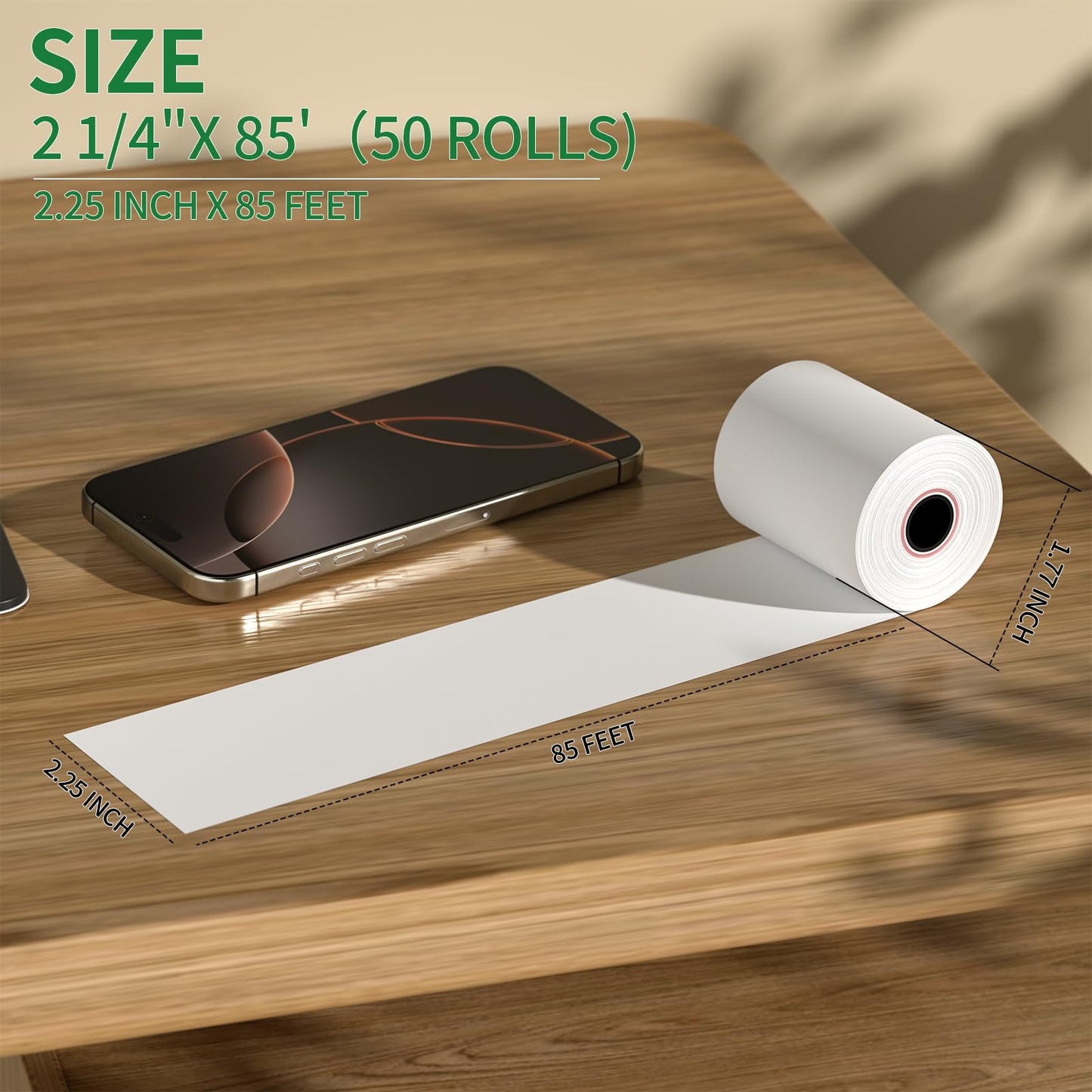 (50 Rolls) 2 1/4" x 85' Thermal Receipt Paper Rolls, Cash Register POS Thermal Paper Rolls, Credit Card Paper Rolls Thermal 2 1/4 in x 50 ft.
