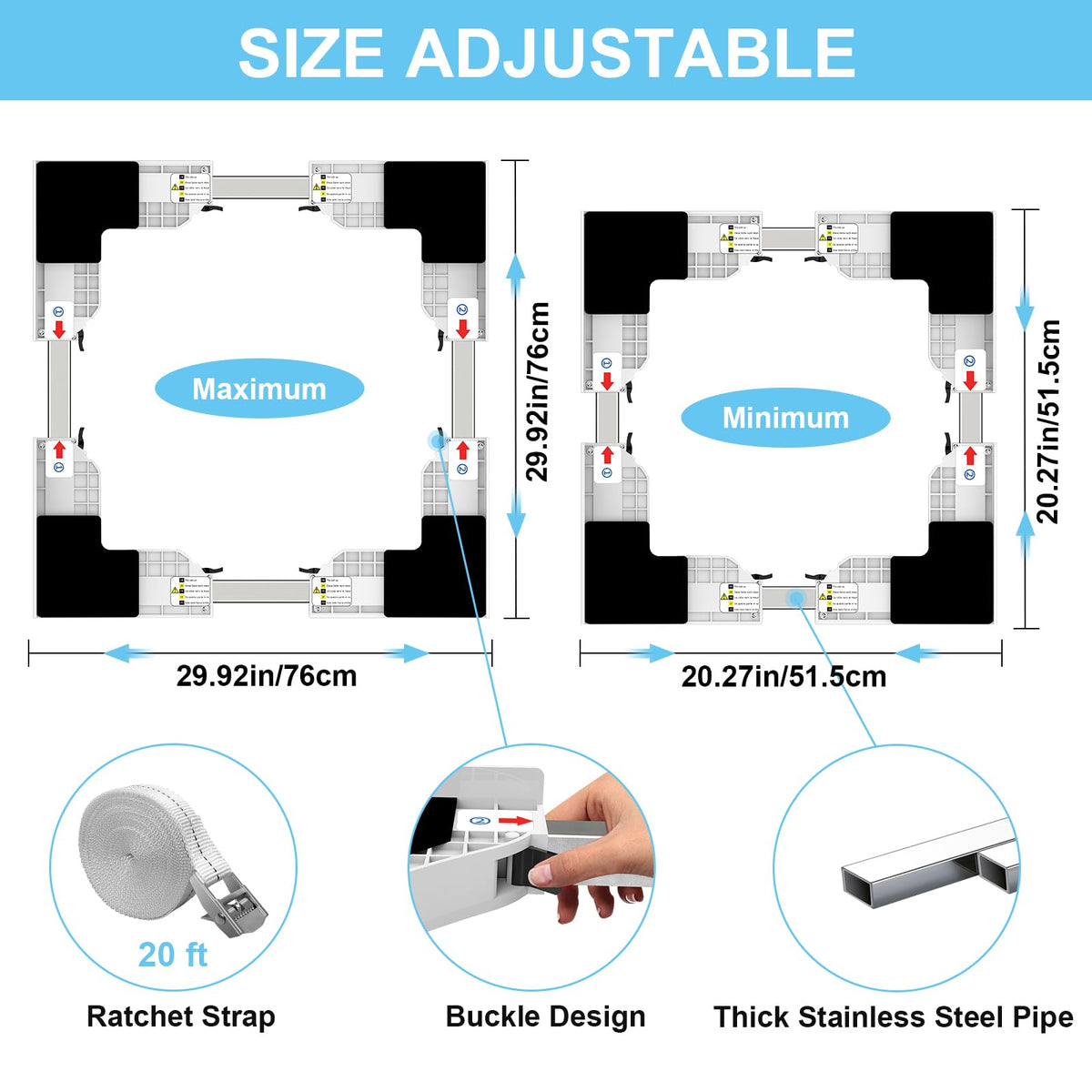 Kiss Core Upgrade Washer Dryer Stacking Kit, Universal Washer Dryer Stacking Kit Adjustable 29/28/27/26/25/24 Inch, Small Space Saving Solution Stacking Kit for Washer and Dryer with Ratchet Strap