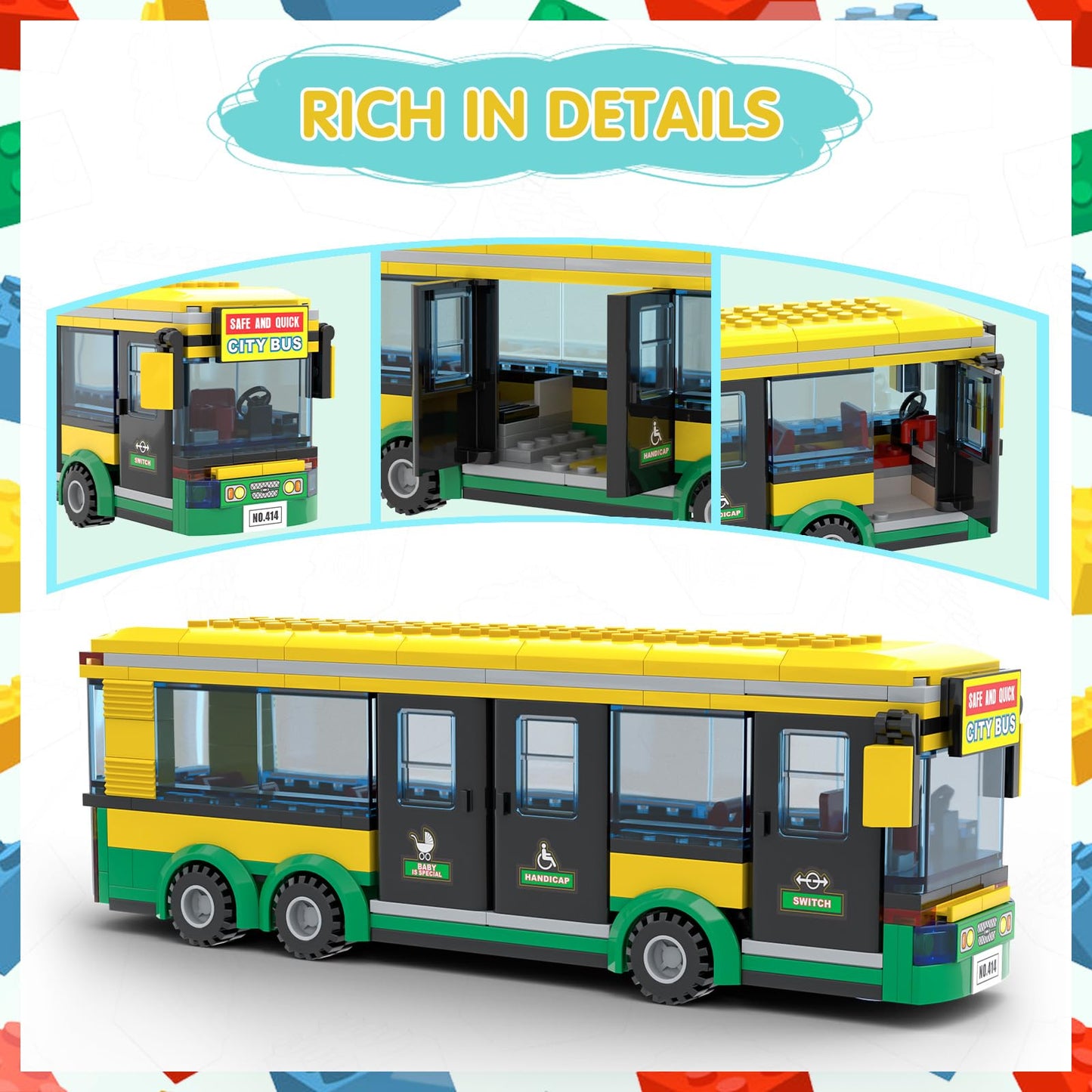 City Town Center Bus Station Building Kit, Bus Station Building Blocks Toy for Kids, with Bus & Bus Station, Best Learning Roleplay STEM Block Play Toys Gift for Boys Girls Aged 6-12 (386Pcs)
