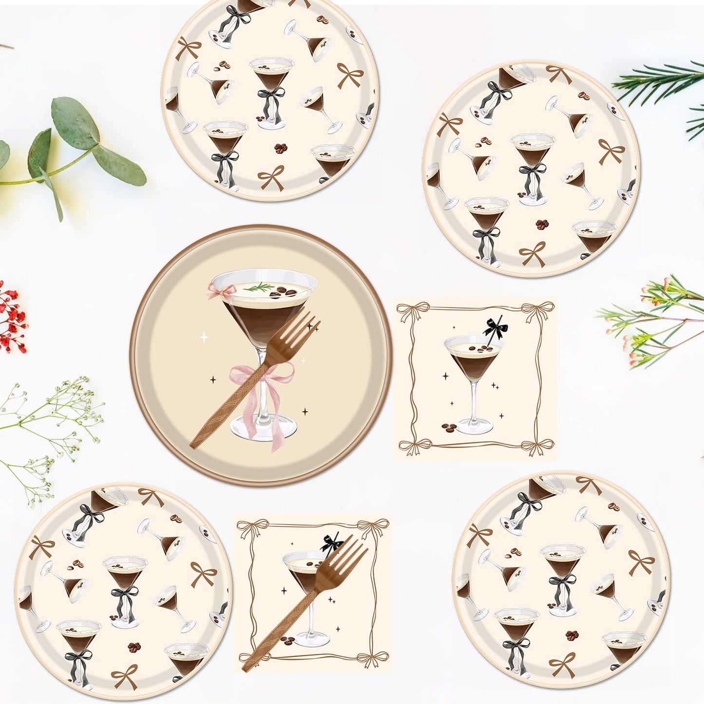 Gameza Espresso Martini Birthday Decor - 96PCS A Tiny Bit Older Paper Plates and Napkins, Disposable Tableware Decoration Espresso Martini Bar Themed Forks Supplies, Serve 24