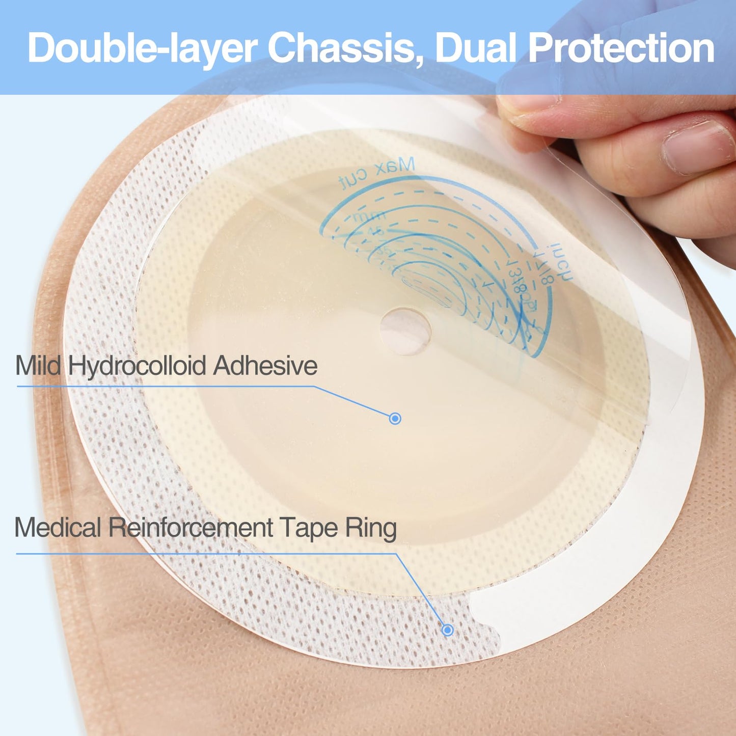 30 PCS Urostomy Bag, One-Piece Drainable Urostomy Supplies with Measure Card for Colostomy Ileostomy Stoma Care, Cut-to-Fit, 45 mm Max