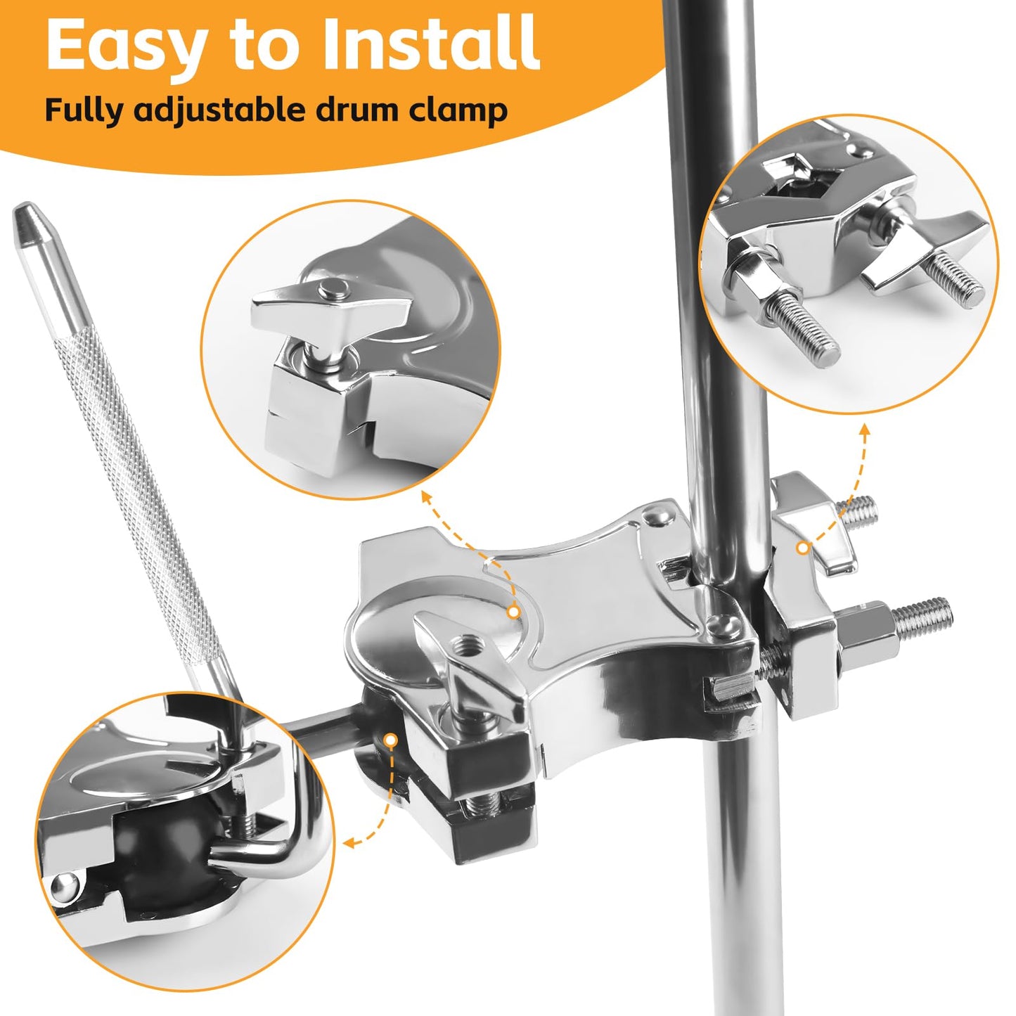 L-Rod Cowbells Cymbal Clamp, Zinc Alloy Tom Mounts for Drums Clamp, Percussion Mounting Bracket for Cowbells, Jam Blocks, Tambourines, Mini Timbales, and Electronic Pads to A Stand (L-Rod)