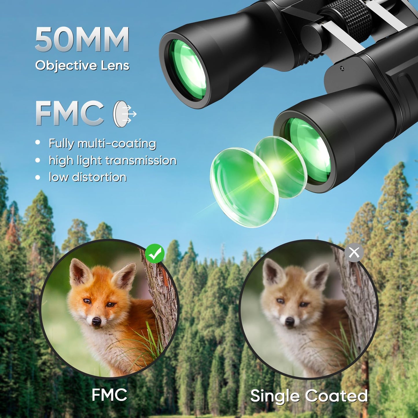 10-30x50 High Power Military Zoom Binoculars for Adults, Low Light Night Vision/Daily Waterproof / BAK7 Prism/FMC Lens, HD Professional Binoculars for Bird Watching, Hunting, Outdoor, Hiking.