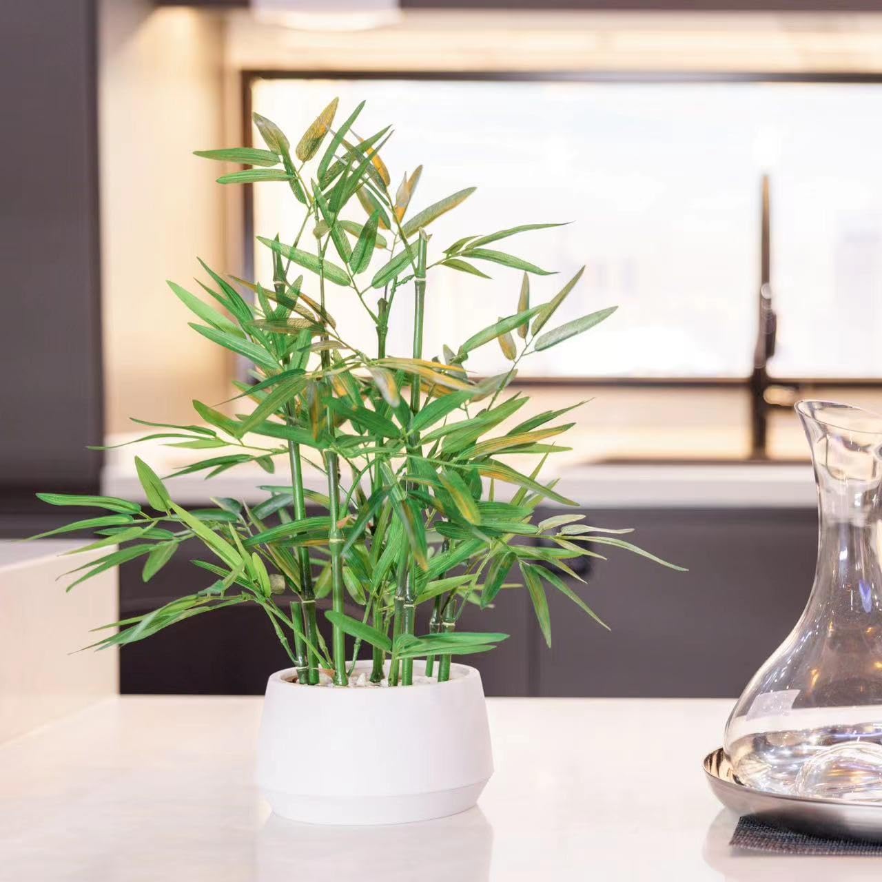 365 Blooming Decor 18 inch Tall White Potted Faux Bamboo Plant- Luxury Artificial Bamboo Tree in White Pot for Home, Office, Kitchen, Indoor Decor, Money Tree, Lucky Bamboo Tree. (Canadian Owned!)