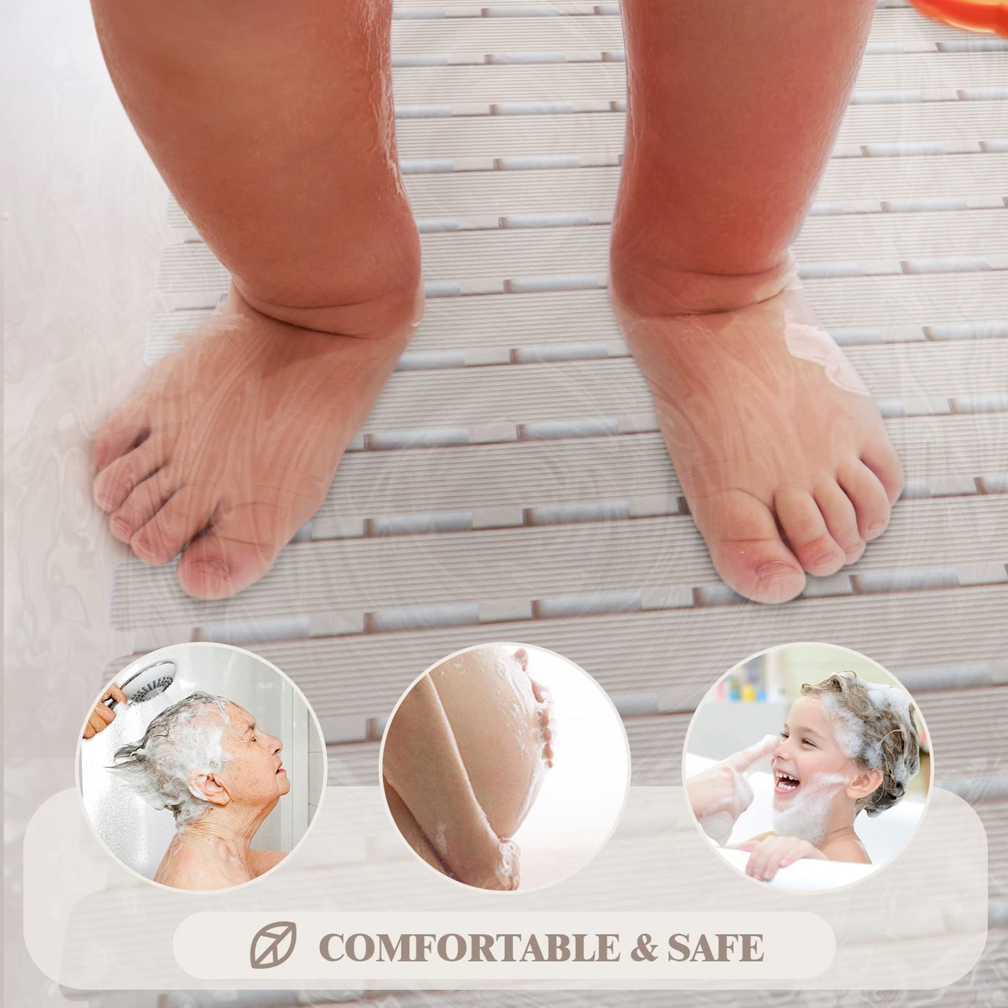 Non Slip Shower Mat - Sheepping Bathtub Mat Machine Washable Anti Slip Bath Mat for Tub, Quick Drain Tub Mat with Suction Cups for Bathroom