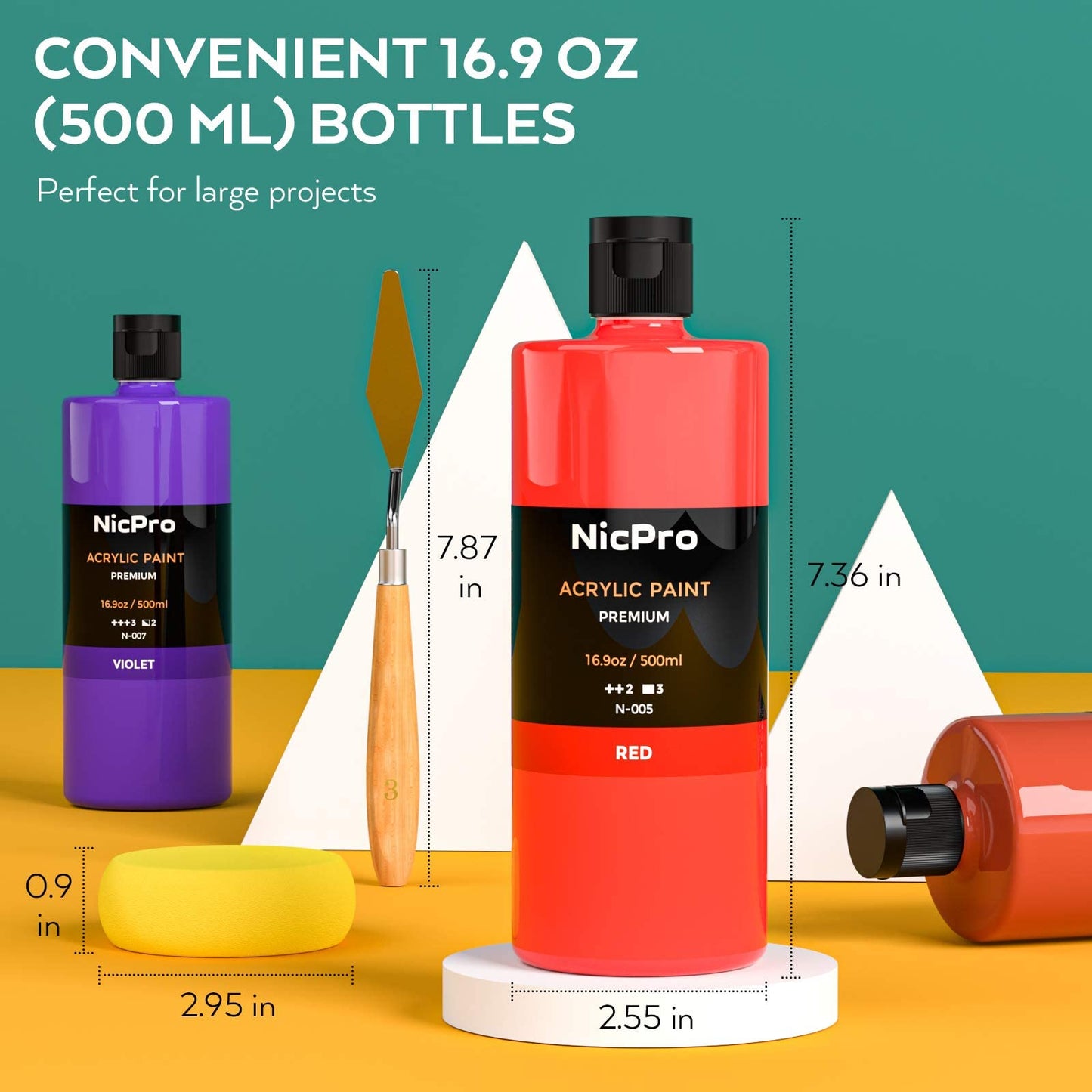 Nicpro 14 Colors Large Bulk Acrylic Paint Set (16.9 oz,500 ml) Rich Art Painting Supplies, Non Toxic for Multi Surface Pumpkin Canvas Wood Ceramic Leather Fabric Craft, for Beginners Adults with Color Wheel