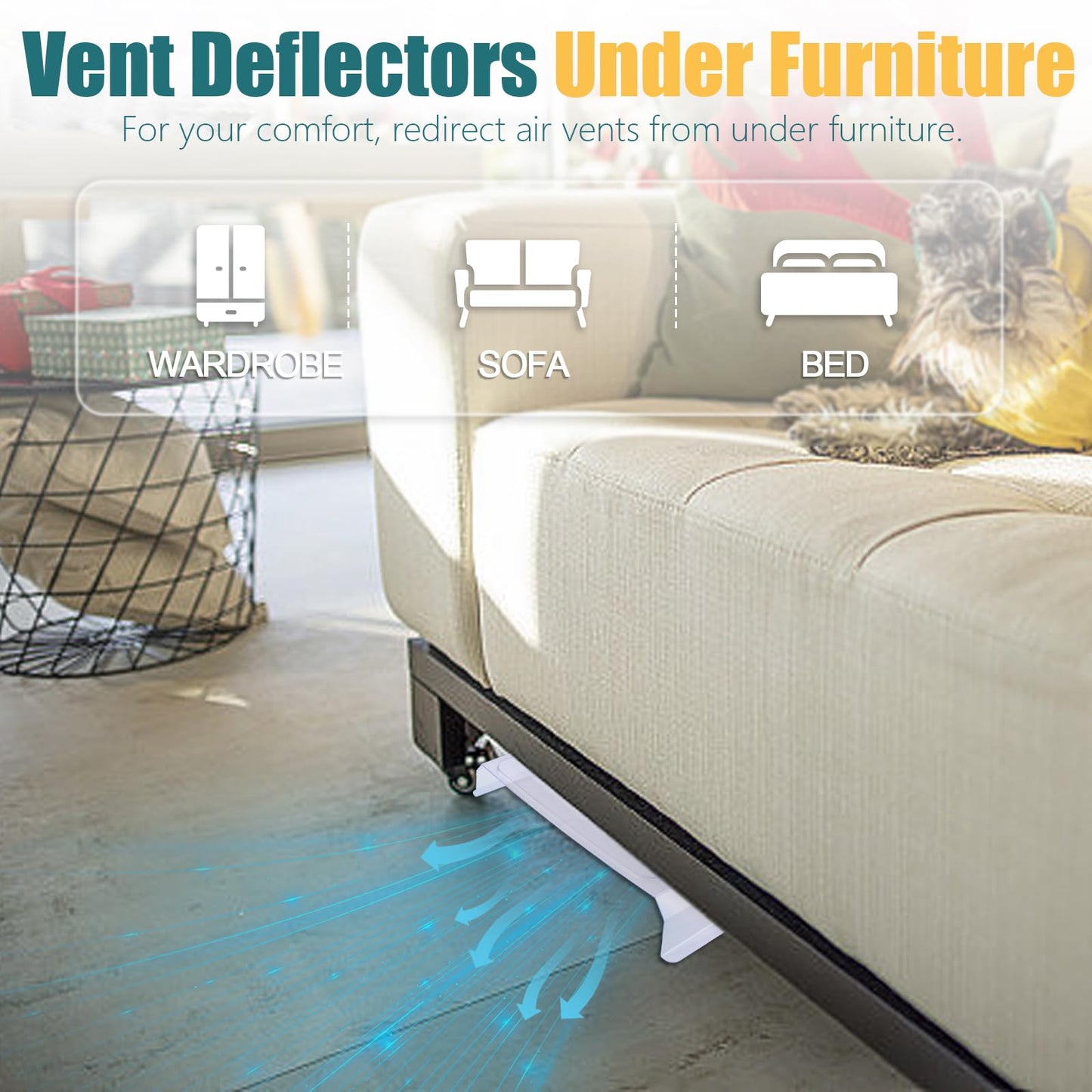 Magnetic Air Vent Extender for Under Furniture with 5 Secured Neodymium Magnets Floor Register Extends from 17" Up to 33", Floor Vent Deflectors for Home Floor