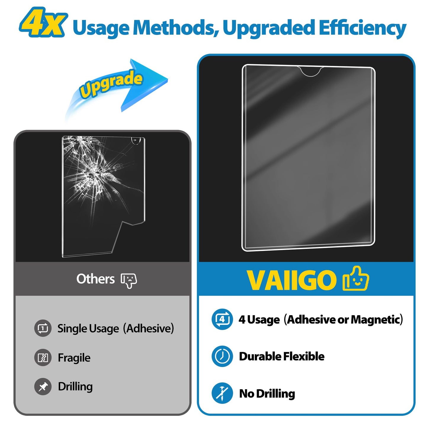 VAIIGO 10 Pack Magnetic Sign Holder 8.5 x 11, Rigid Plastic Wall Sign Holder with Magnetic Tapes and Adhesive Tapes, Magnetic Display Frame Adhesive Frame Print Protectors Document Poster Sign Holder
