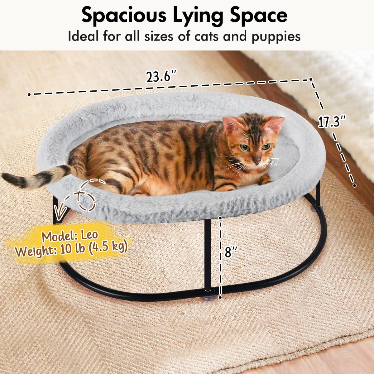 Zoratoo Elevated Cat Hammock Bed for Indoor Cats, Fluffy Warm Cuddle Cat Bed with Detachable Pad Bed Cover, Raised Pet Bed Cuddler for Sleeping Kittens, Small Dog, Oval Cat Hammock Grey