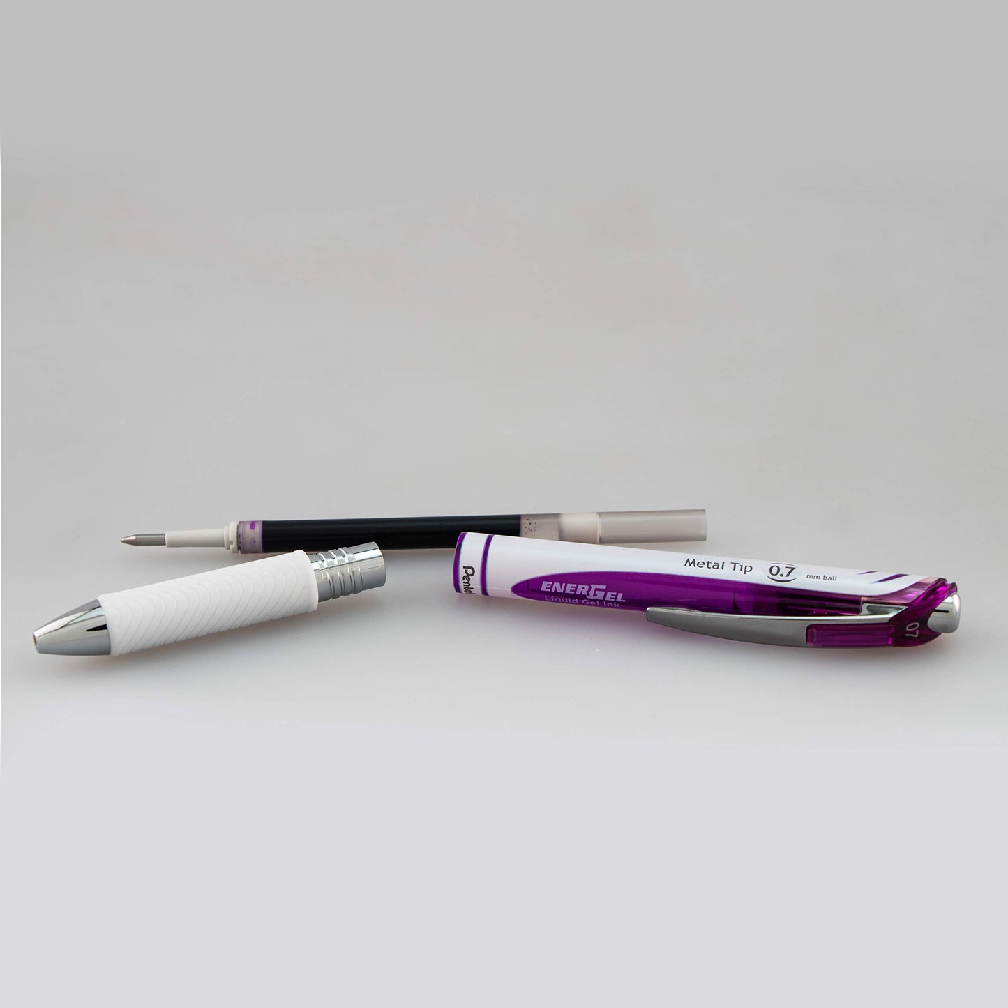 Pentel EnerGel Pearl Retractable Liquid Gel Rollerball Pen, Everyday Use, Office Supplies, School Supplies, 0.7mm Medium, White Barrel, Violet Ink, BL77PW-V, Box of 12
