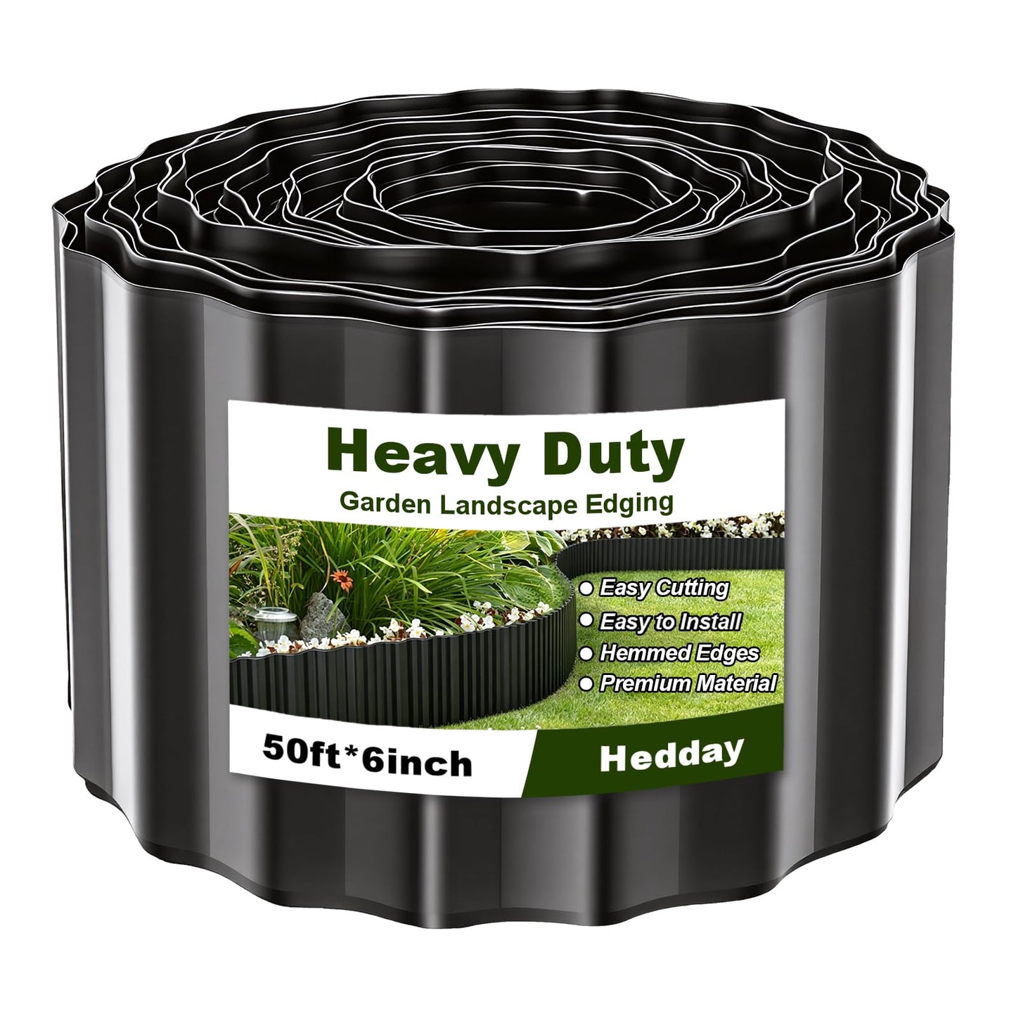 Hedday Garden Edging Border, 6"×50' Landscape Paver Edging, Tall Landscape Edging, Fence for Garden, Flower Bed, Lawn and Landscape Edging (Black)