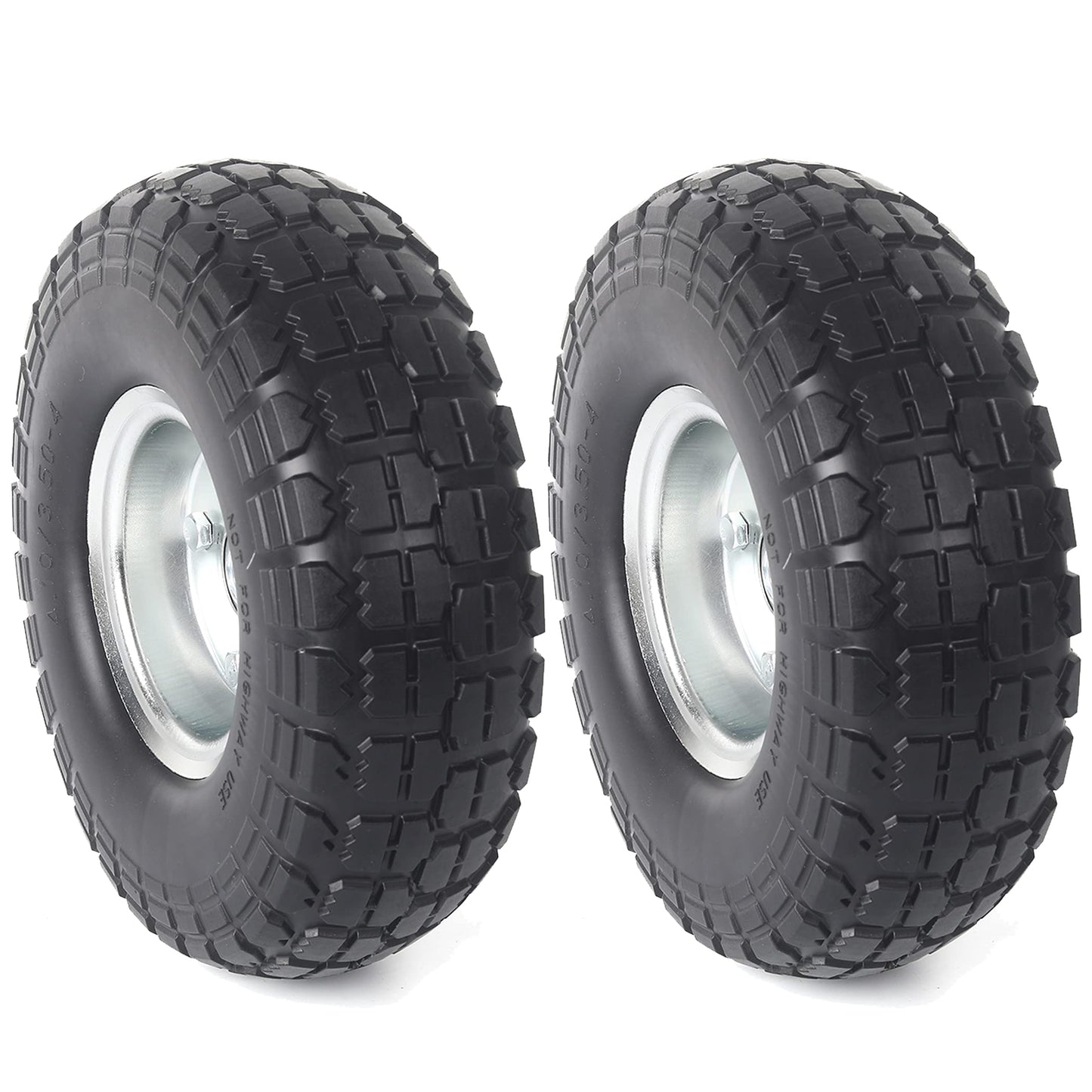 AR-PRO (2-Pack) 10-Inch Solid Rubber Tire Wheels - Replacement 4.10/3.50-4" Flat Free Tire with 5/8" Bearings, 2.2" Offset Hub - Compatible with Hand Truck, Wheelbarrow, Dolly, Gorilla Carts