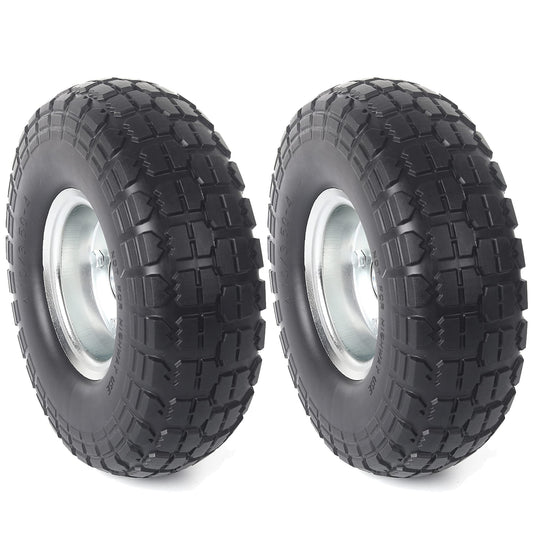 AR-PRO (2-Pack) 10-Inch Solid Rubber Tire Wheels - Replacement 4.10/3.50-4" Flat Free Tire with 5/8" Bearings, 2.2" Offset Hub - Compatible with Hand Truck, Wheelbarrow, Dolly, Gorilla Carts