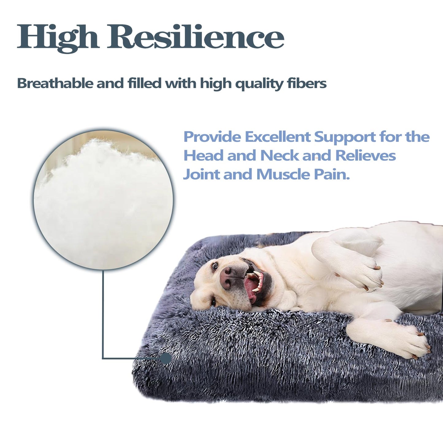 Dog Bed, Dog Beds for Extra Large Dogs, Long Plush Soft Calming Pet Bed, Washable Comfortable Crate Mat with Anti-Slip Bottom