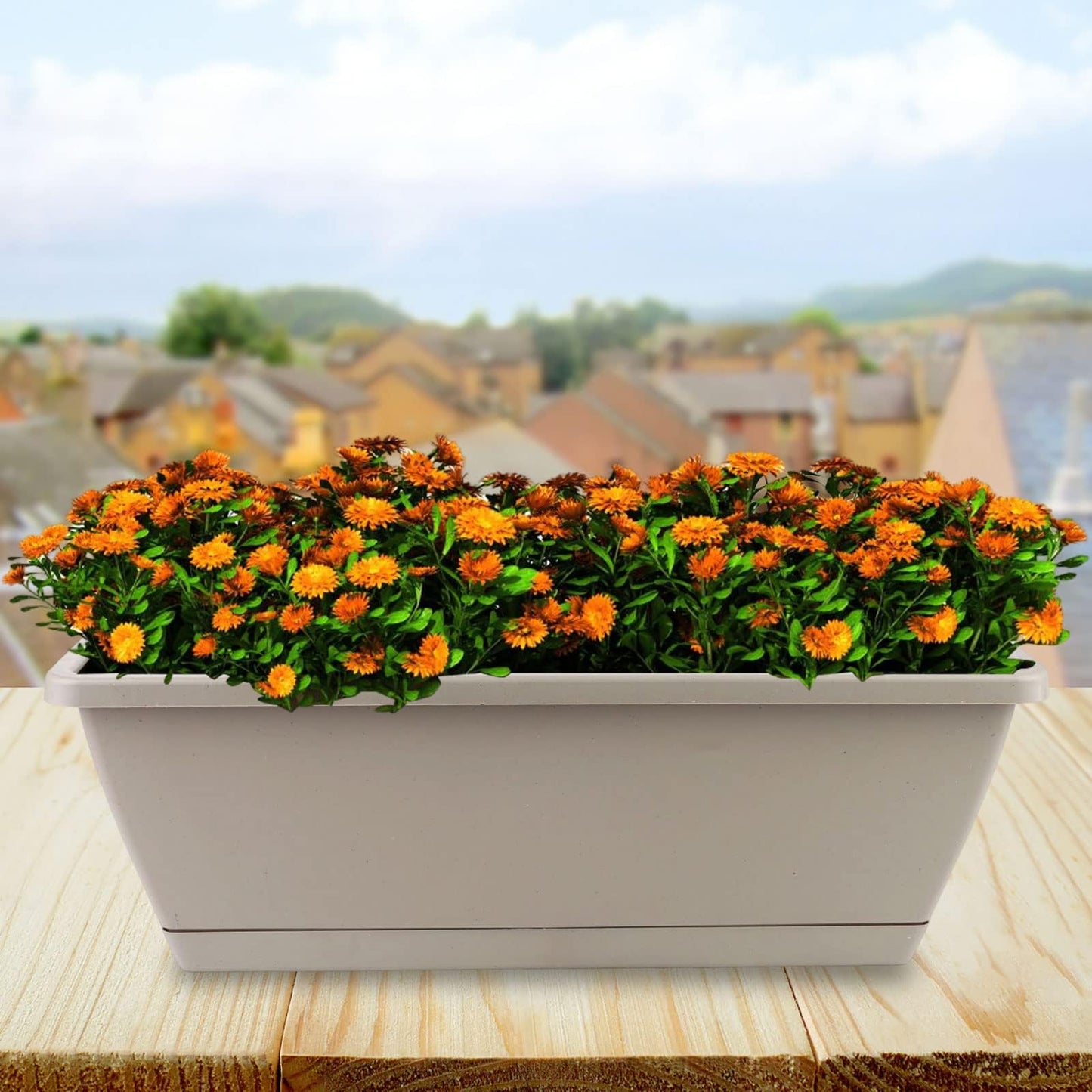 Haiabei 8Pcs Flower Window Box Planter Rectangle Plant Pot Planter 17 Inch Herb Planters with Tray Herb Pots for Indoor Plants Large Flower Boxes for Bay Window,Kitchen Windowsill,Coffee Table,Grey
