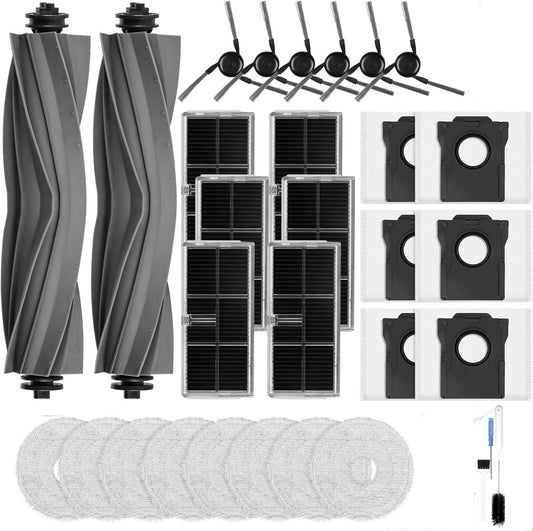 28Pcs Accessories Kit for Dreame L40 Ultra/ X40 Ultra/ X40 Master/Mova P10/ P50 Pro Ultra Robot Vacuum&Mop, 2Rubber Brush, 6Dust Bags, 4Filters, 8Mop Pads, 6Side Brushes, 1Clean Brush, 1Screwdriver