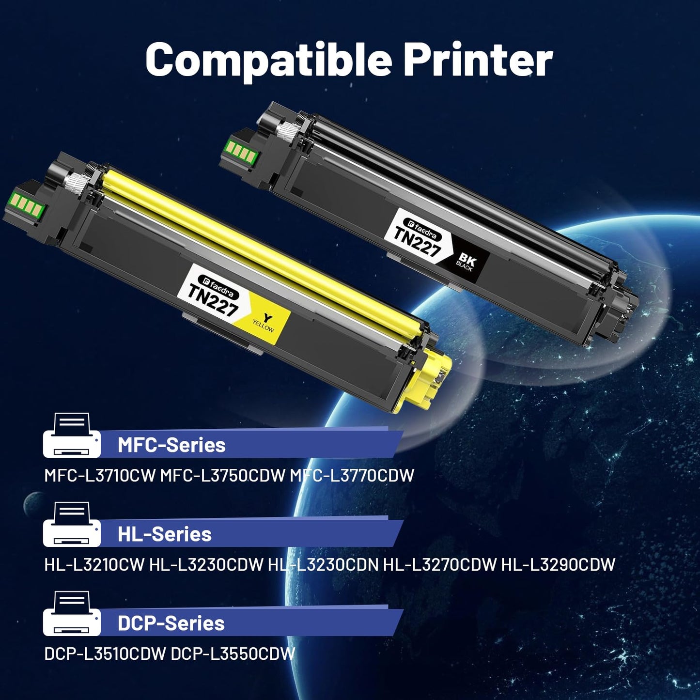 (with Chip) TN227 Toner Cartridge Compatible Replacement for Brother TN227 TN 227 TN-223 Work for Brother MFC-L3770CDW HL-L3270CDW HL-L3290CDW MFC-L3710CW HL-L3210CW Toner, (4-Pack, BK/C/M/Y)