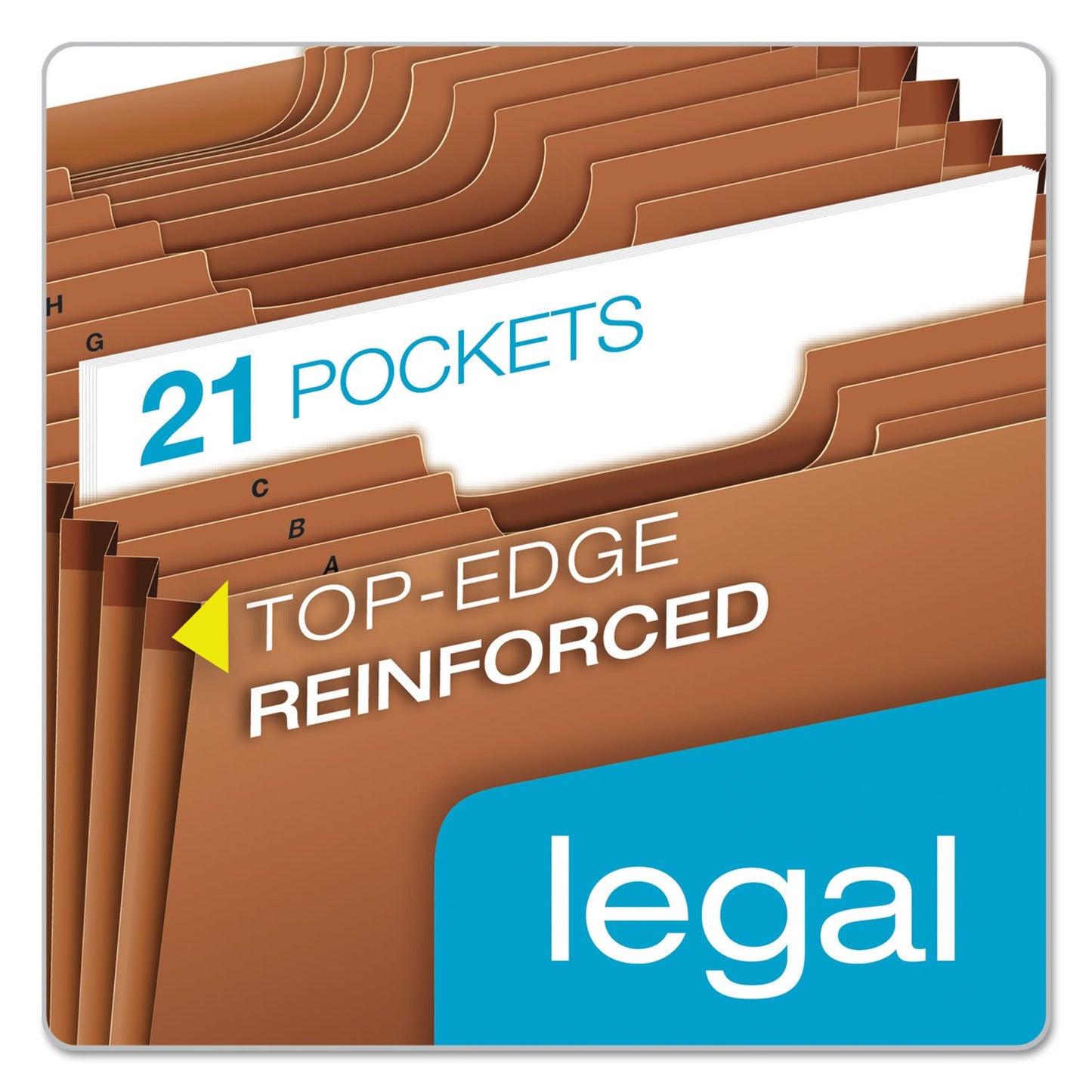 Globe-Weis Heavy Duty Expanding File, 21 Pockets, Open Top, A-Z, 1/3 Cut Tabs, Legal, Brown (R219AHD)
