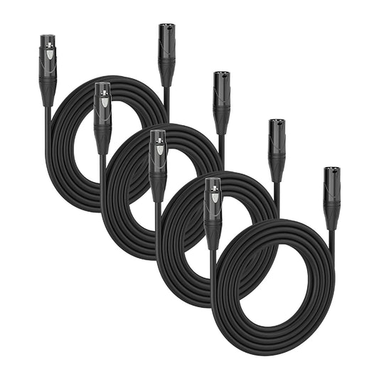 MFL. 15 ft DMX Cable 3 Pin XLR Male to Female Connector Wires for Stage Lighting DJ Lights 22 AWG 110 Ohms, Black Connector, Pack of 4