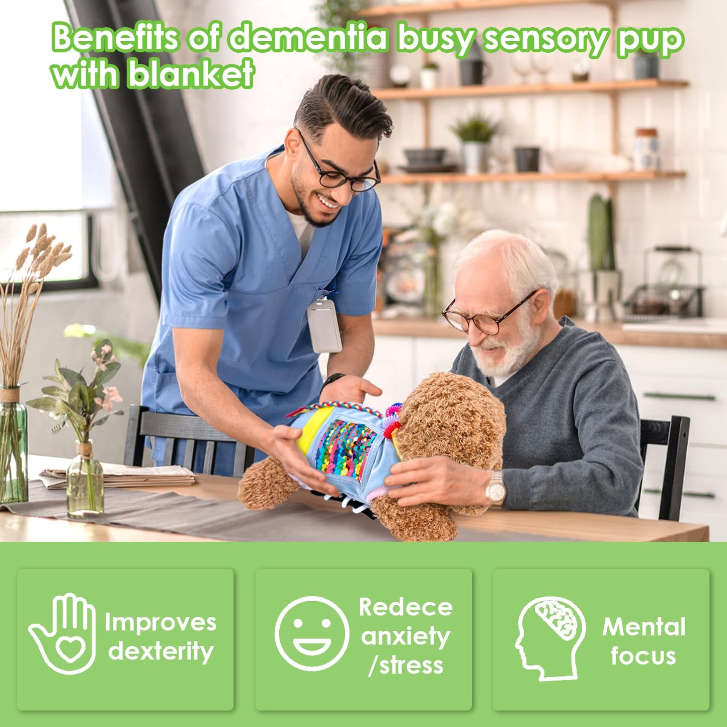 Fidget Sensory Dog Blanket for Elderly | Premium Dementia Activities for Seniors Items | Engaging Sensory Items (pup) for Adults and The Aged | Gift for Seniors with Alzheimer