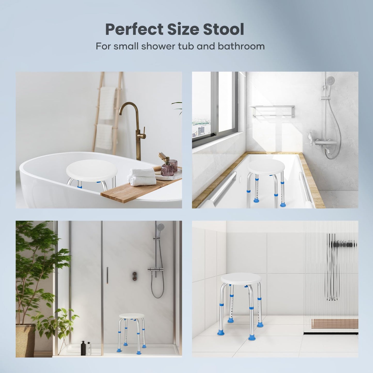 Careboda Adjustable Bath Chair for Inside Shower, Shower Stool with Upgraded Stainless Steel, Tool-Free Assembly, 8 Adjustable Heights for Seniors, Elderly, Pregnant, Handicap & Disabled Blue