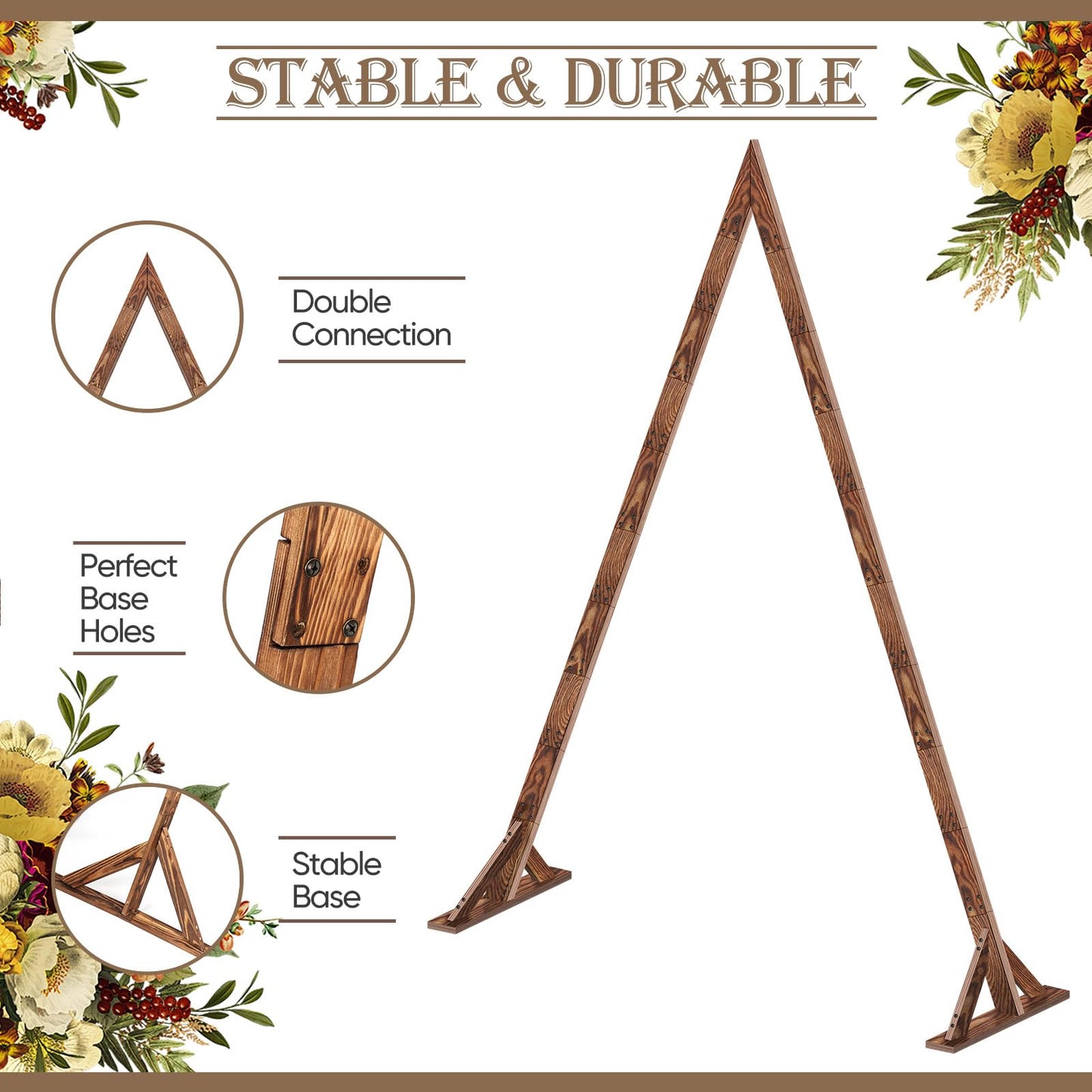 8.3FT Wooden Wedding Arch, Arch Backdrop Stand for Ceremony, Triangle Backdrop Stand for Garden Wedding Parties, Natural Wood Rustic Arch Decorations for Outdoor
