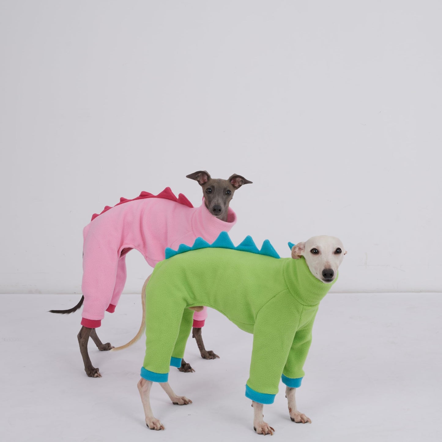 ESCCBOO Italian Greyhound & Whippet Dog Fleece Dinosaur Onesie, Cozy Turtleneck Costume Outfit (Green, Large)