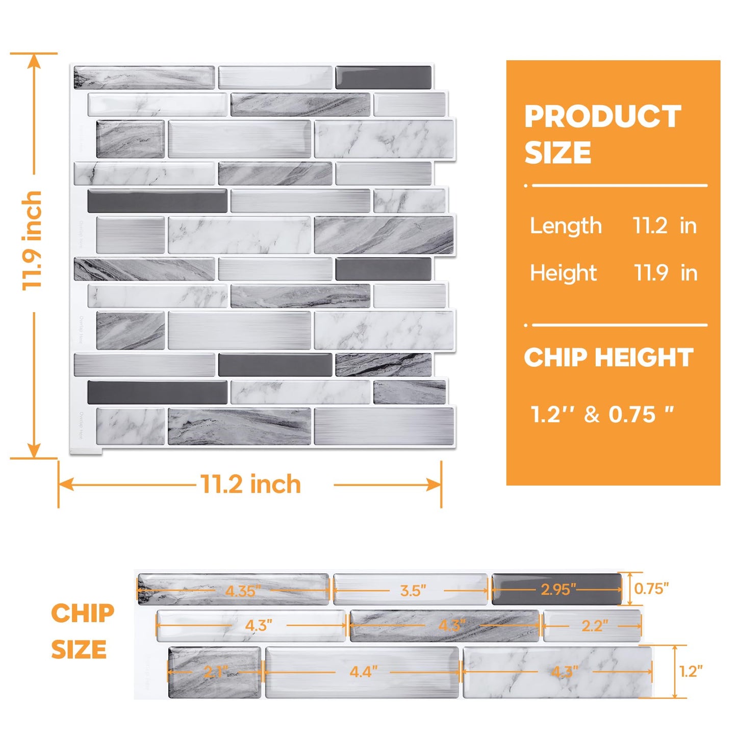 Vamos Tile 10-Sheet Peel and Stick Tile Backsplash,12"x12" Premium Kitchen Backsplash Peel and Stick Tile (Grey)