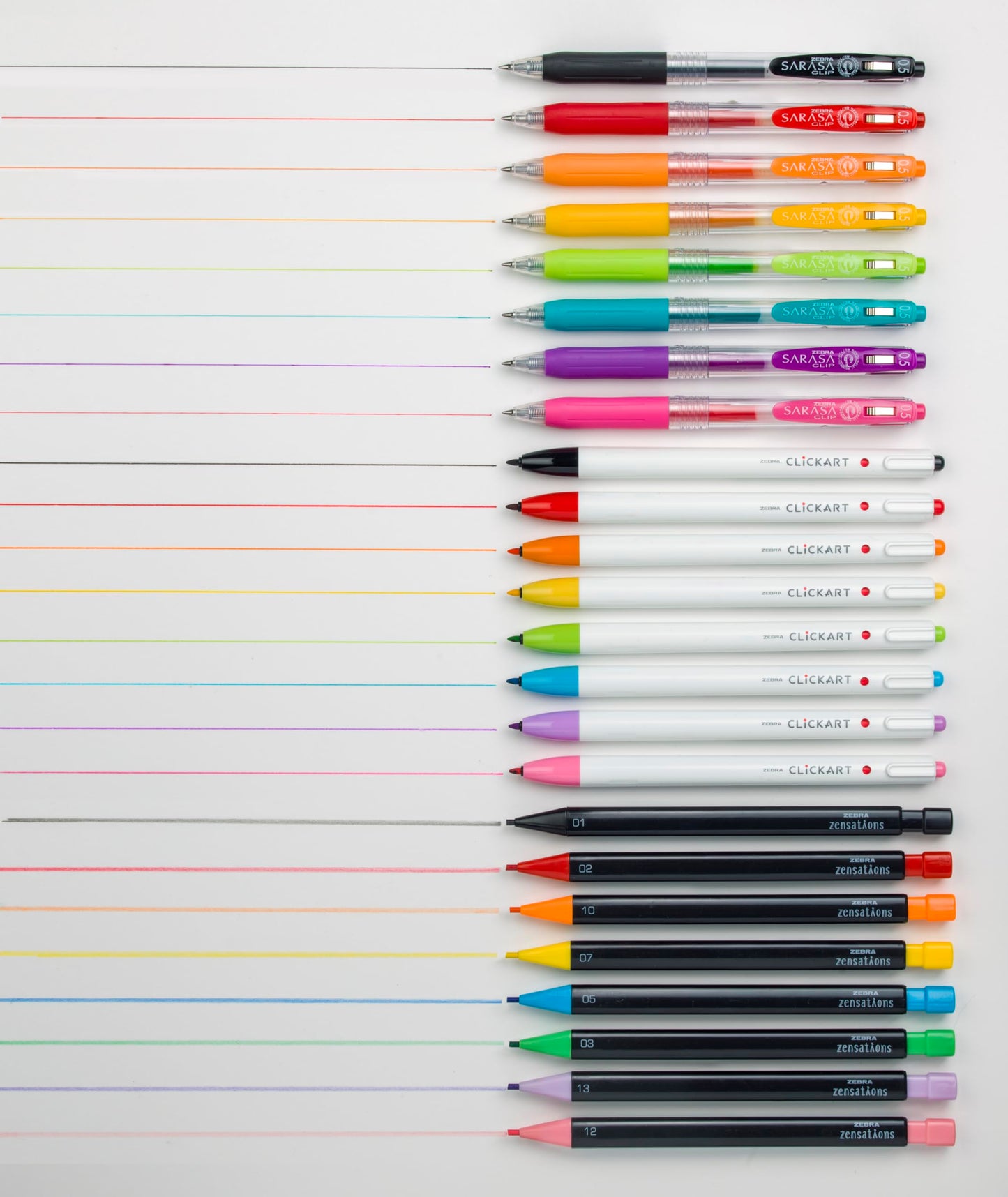 Zebra Pen Creative Essentials Clicking Set 24-Pack, Includes 8 CLiCKART Markers, 8 Coloured Pencils and 8 SARASA Clip Retractable Gel Pens, Assorted Ink Colours, Ideal For Bullet Journaling (76124)