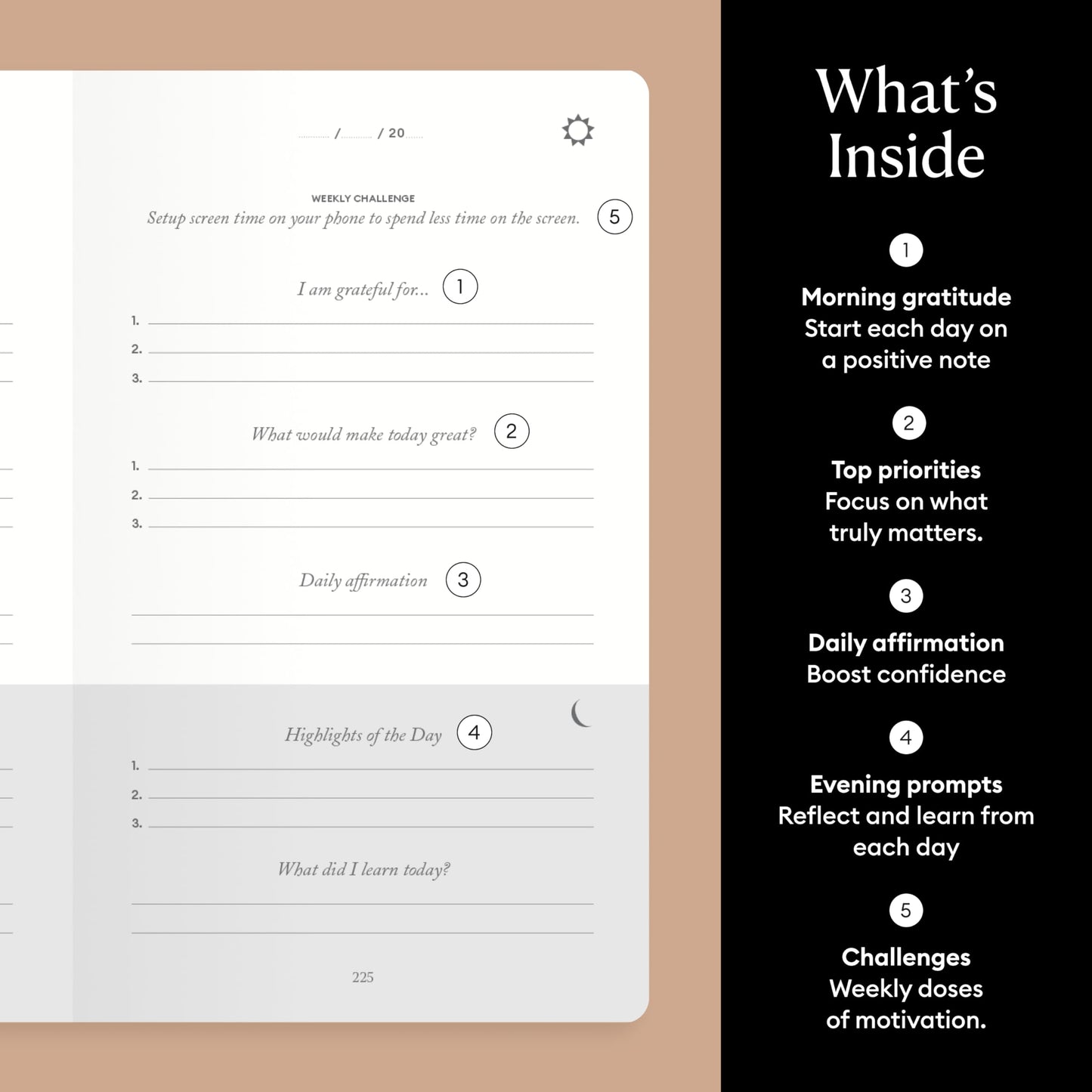 Intelligent Change The Five Minute Journal - Original Daily Gratitude Journal 2025 for Happiness, Mindfulness & Reflection - Daily Affirmations - Undated Planner Gifts for Women & Men
