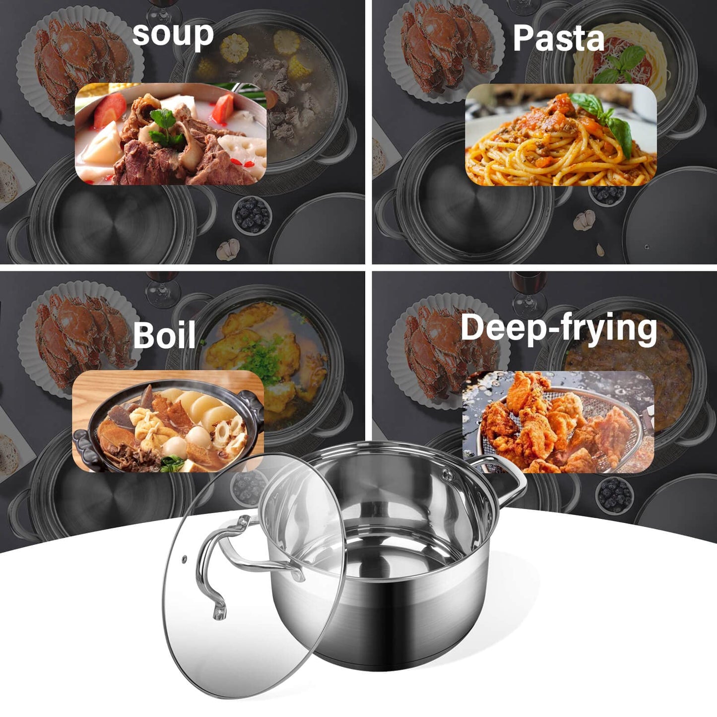 LEUGWAKN 10 Quart Stock Pot with Glass Lid, Premium Food-Grade Stainless Steel Soup Pot, Large Pot for Cooking Stew, Chili & Canning, Induction Compatible Cookware, Dishwasher & Oven Safe
