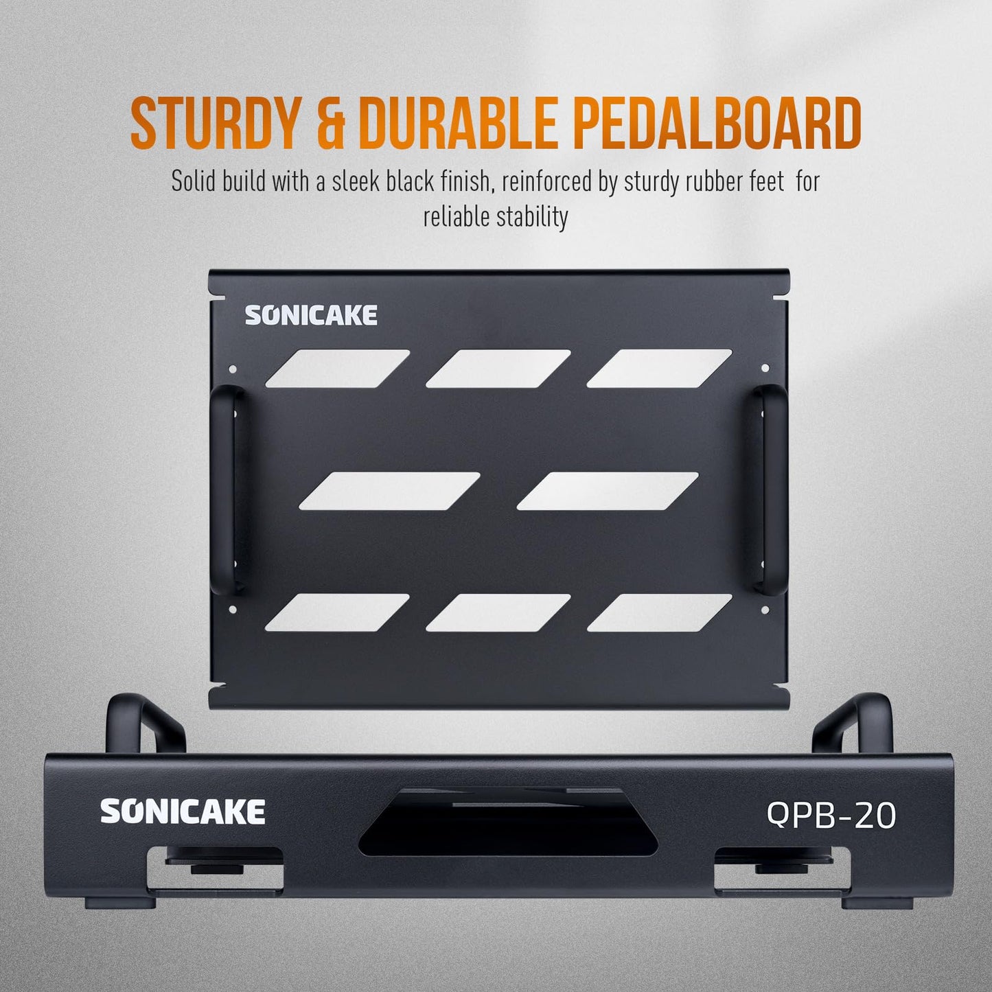 SONICAKE QPB-20 Mini Aluminium Guitar Pedalboard Pedal Board for Guitar Effects 38 x 29 x 6.5 cm with Pedals Ribbon and Black Ties