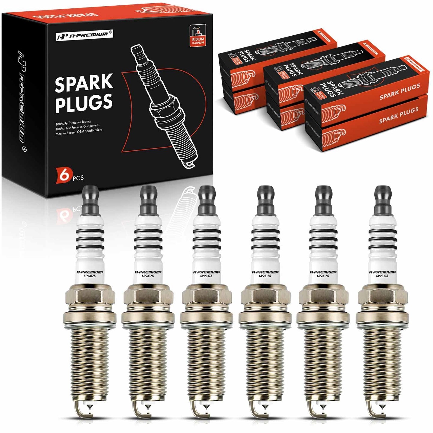 A-Premium Iridium Platinum Spark Plugs Compatible with Honda Accord & Jeep Grand Cherokee & Dodge Grand Caravan & Kia Sorento & Hyundai Santa Fe & Chrysler Town & Country & Acura RDX, Pack of 6
