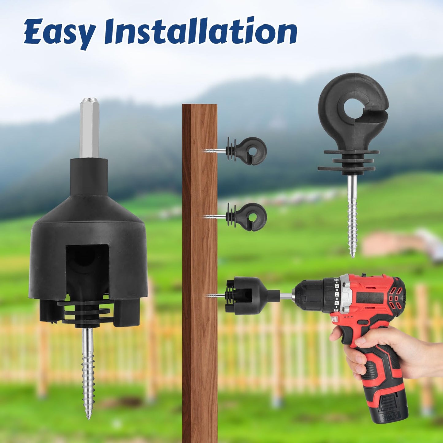 Electric Fence Polywire 660ft, with 50 Electric Fence Insulator and 1 Pcs Insulator Socket Tool, High Conductivity Weatherproof Rust Resistance 6 Steel Strands Electric Fence Wire, for Farm, Pasture
