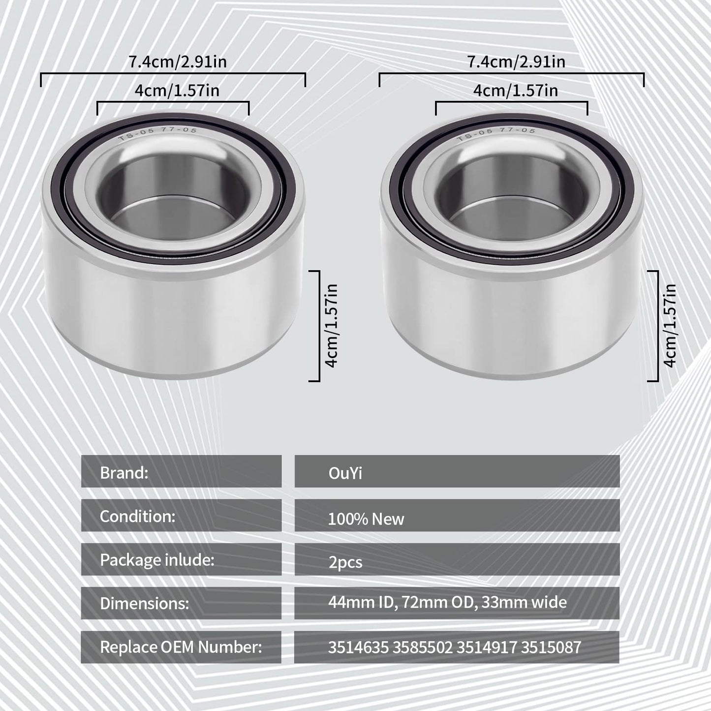 Rear Wheel Bearings for Polaris Sportsman 400 450 500 600 700 Forest 800 Touring 1996-2013,Ranger 400 500 700 800 900 Crew Diesel RZR 570 800 2004-2013,Replaces Polaris Part 3514635, 3585502 2pcs