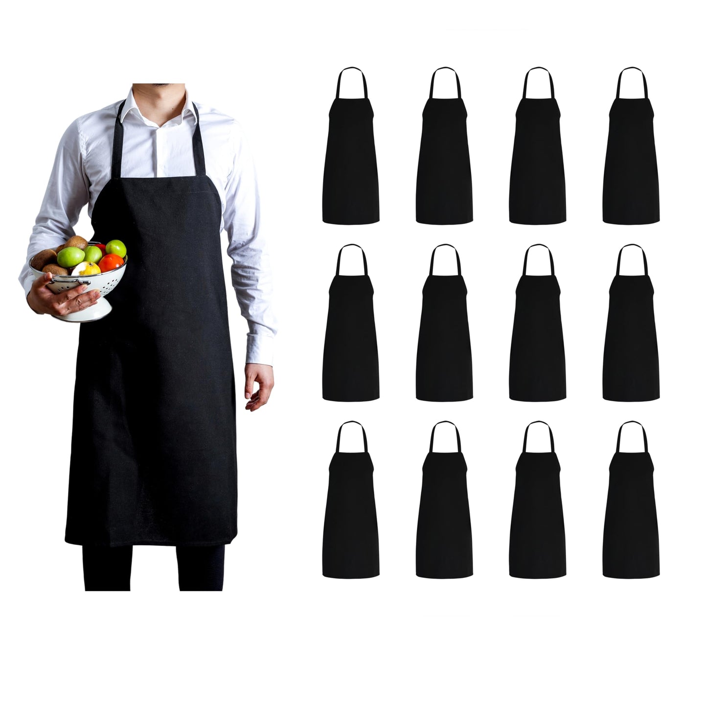 Gala Houseware 12 Pack Bib Aprons Bulk, Black, Extra Large 34"×30", Sublimation Blank Aprons for Men & Women, Heavy-Duty Kitchen Chef Aprons with Extra Long Ties for Restaurant, BBQ & Crafts