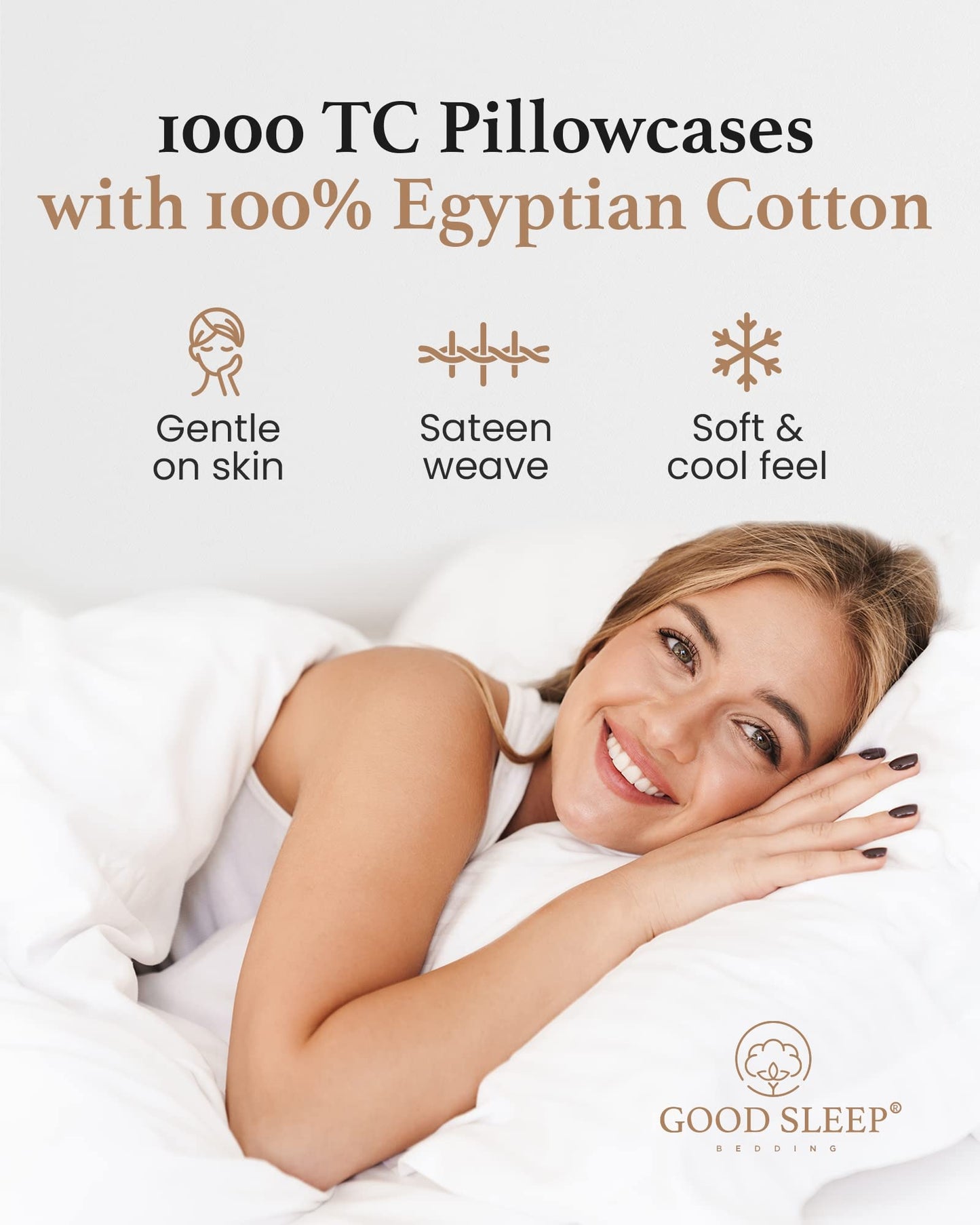 Good Sleep Bedding Pillow Case - 100% Egyptian Cotton Pillow Covers, 1000 TC Pillow Cases Queen Size 4 Pack, Comfy Pillow Cover, Sateen Weave Queen Pillow Case, Soft Pillow Cases, White Pillow Cases