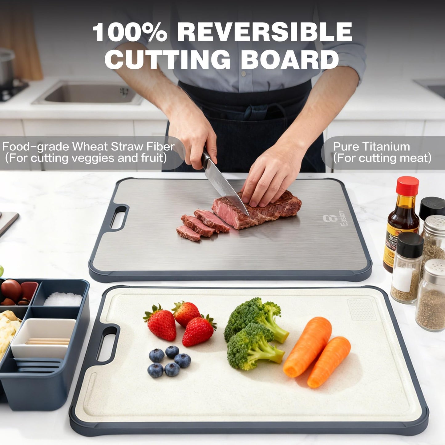 Easierr Extra Large Titanium Cutting Board, Cutting Board for Kitchen with Juice Groove, 17 x 12 inch