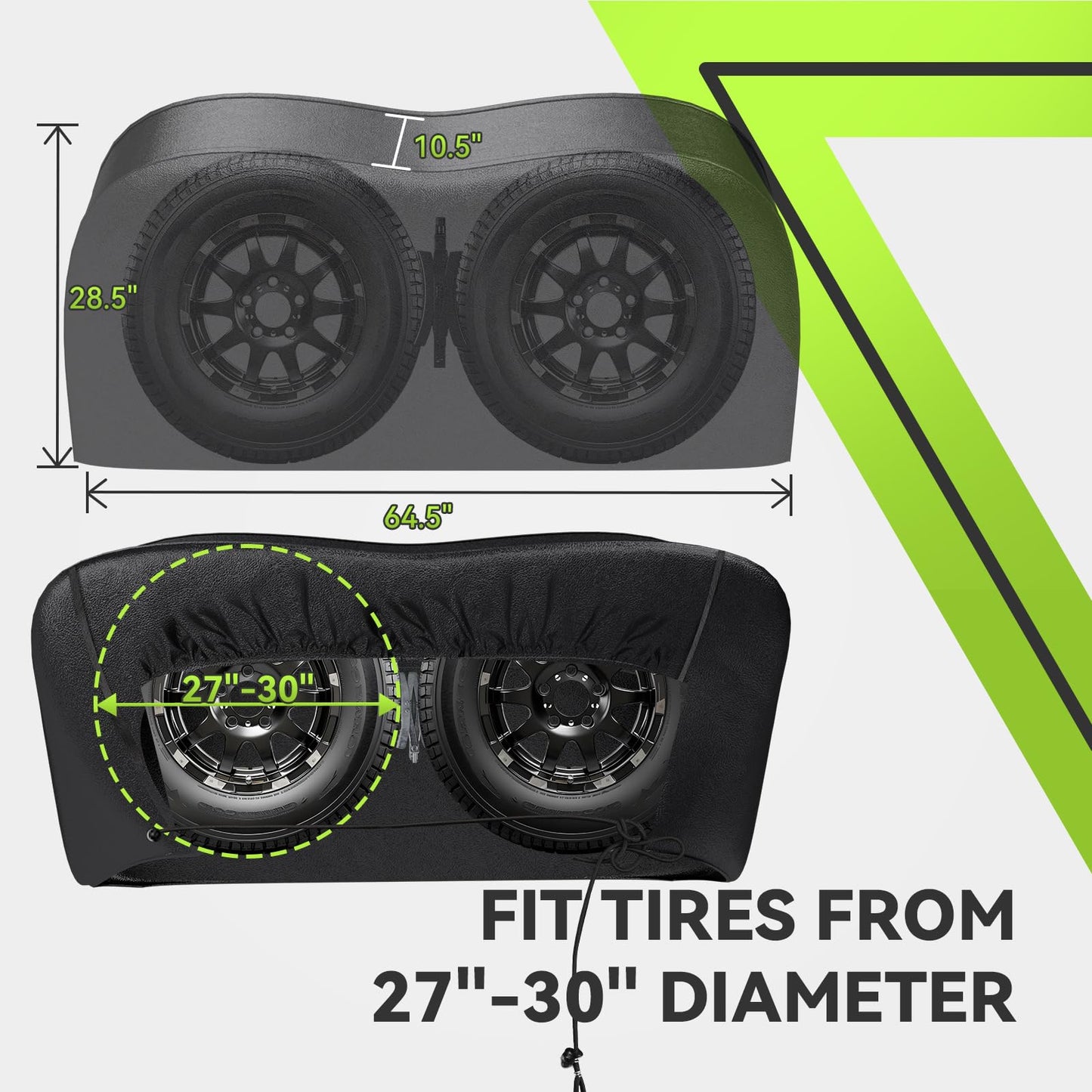RVMATE RV Tire Covers, Dual Axle Wheel Cover (2 Pack) Fits 27"-30" Diameter Tires, Waterproof Anti-UV Black Dual Tire Covers RV Accessories for RV/Truck/Trailer