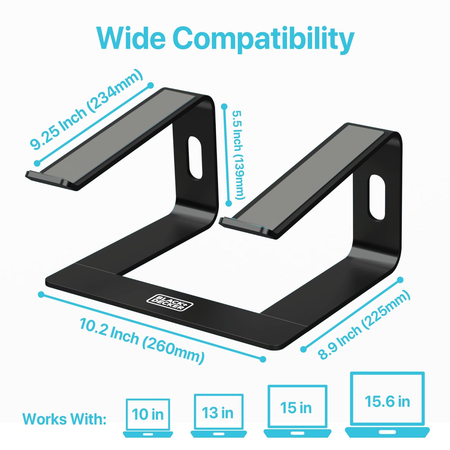 BLACK+DECKER Laptop Stand for Desk - Ergonomic Laptop Stand for Desk - Laptop Riser Compatible with MacBook Notebook Computer - Laptop Holder Computer Stand - Laptop Accessories