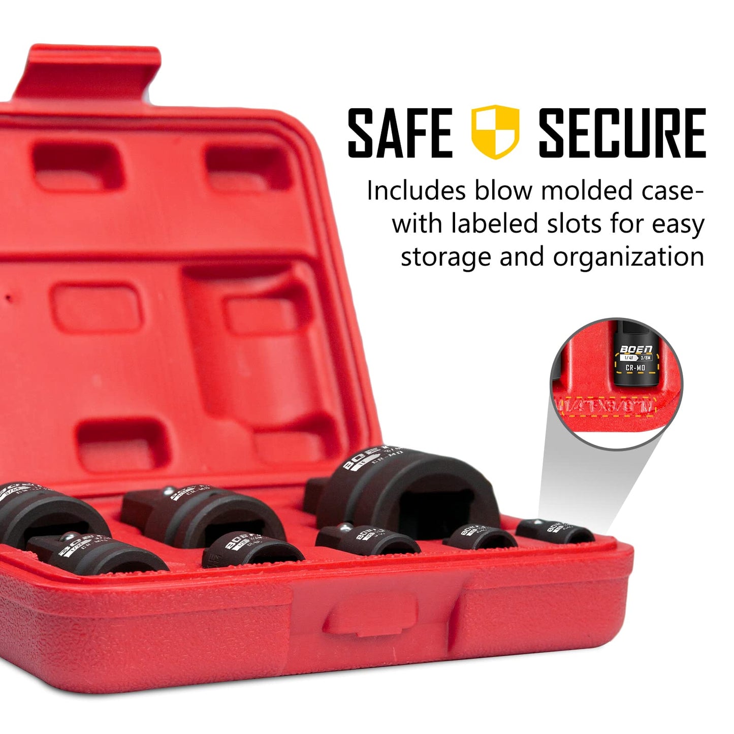 BOEN 8 Piece Impact Socket Adapter and Reducer Set, 1/4" 3/8" 1/2" 3/4" Drive Socket Adapter Set with Durable Case, Reducer Converter Adapter Set for Impact Driver Conversions (Upgraded)