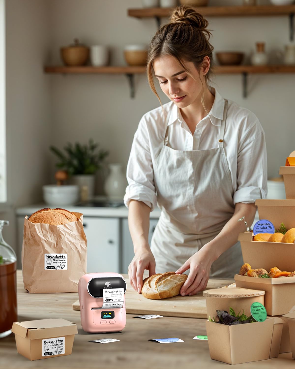 Phomemo M110 Label Maker- Portable Mini Bluetooth Thermal Label Printer Apply to Labeling, Office, Cable, Retail, Barcode and More, Compatible with Android & iOS System, with 1 40×30mm Label, Pink