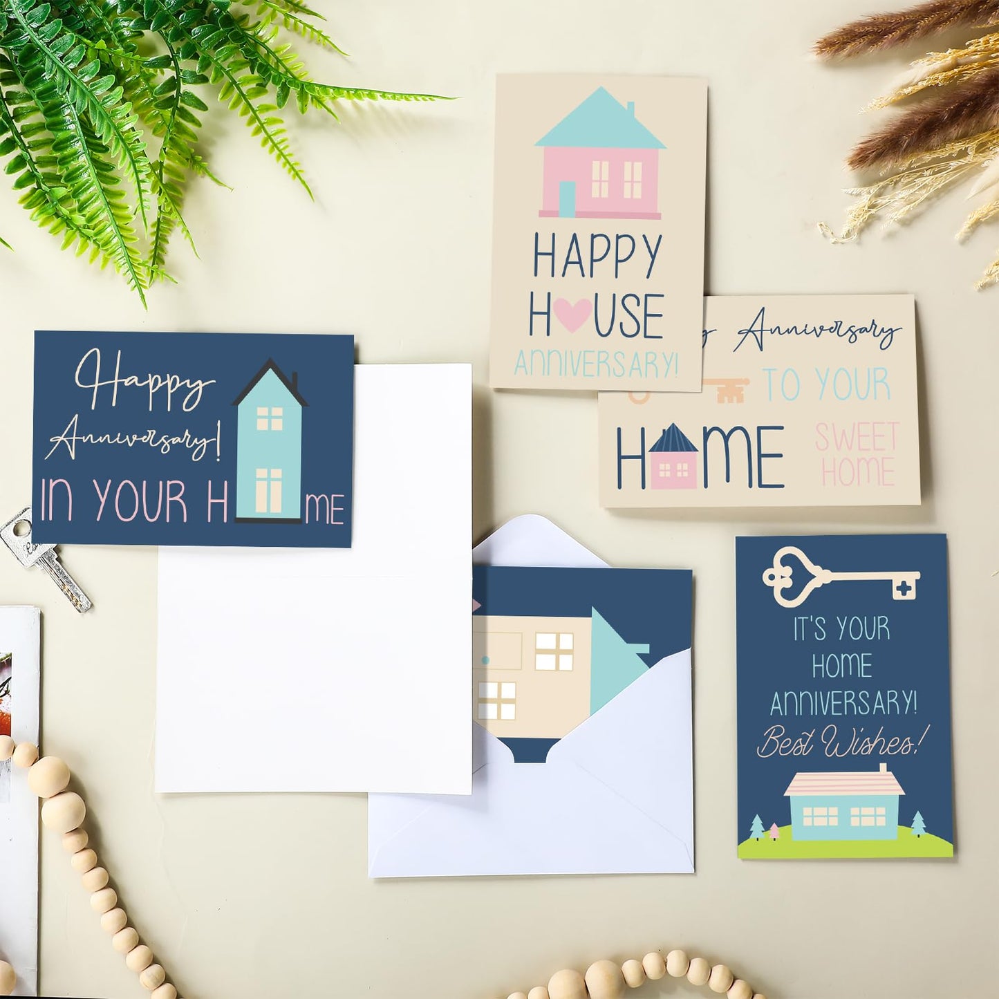 Motiskyy 48 Pcs Happy Home Anniversary Cards with Envelopes Bulk Blank Welcome House Cards Real Estate Thank You Notes Housewarming Gifts for Clients Neighbors, 4 x 6 in(Pastel)