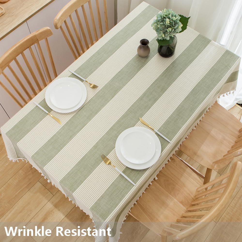 TruDelve Sage Green Table Cloths Rectangular Cotton Boho Striped Tablecloth Outdoor Table Cloth for Picnic Table Cover (70"x55", Green)
